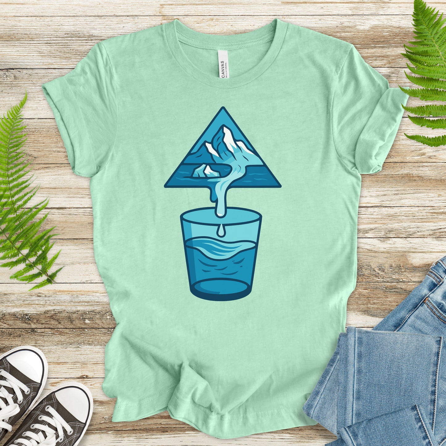 Glacier Pouring into Water Glass T-Shirt – Geometric Nature & National Park Art Tee