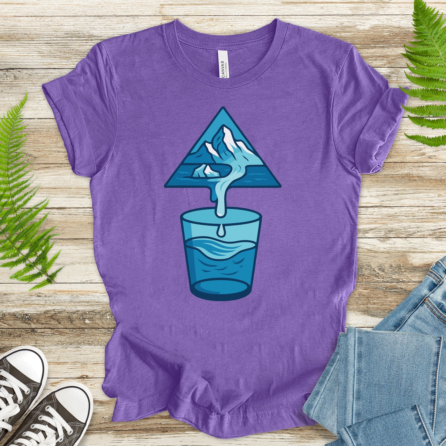 Glacier Pouring into Water Glass T-Shirt – Geometric Nature & National Park Art Tee