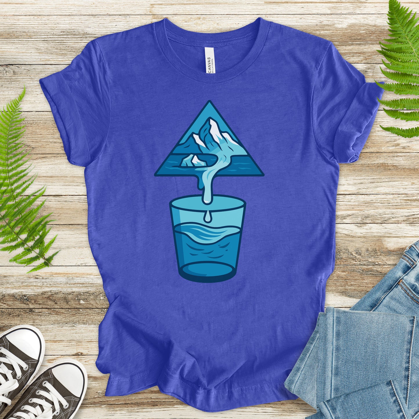 Glacier Pouring into Water Glass T-Shirt – Geometric Nature & National Park Art Tee