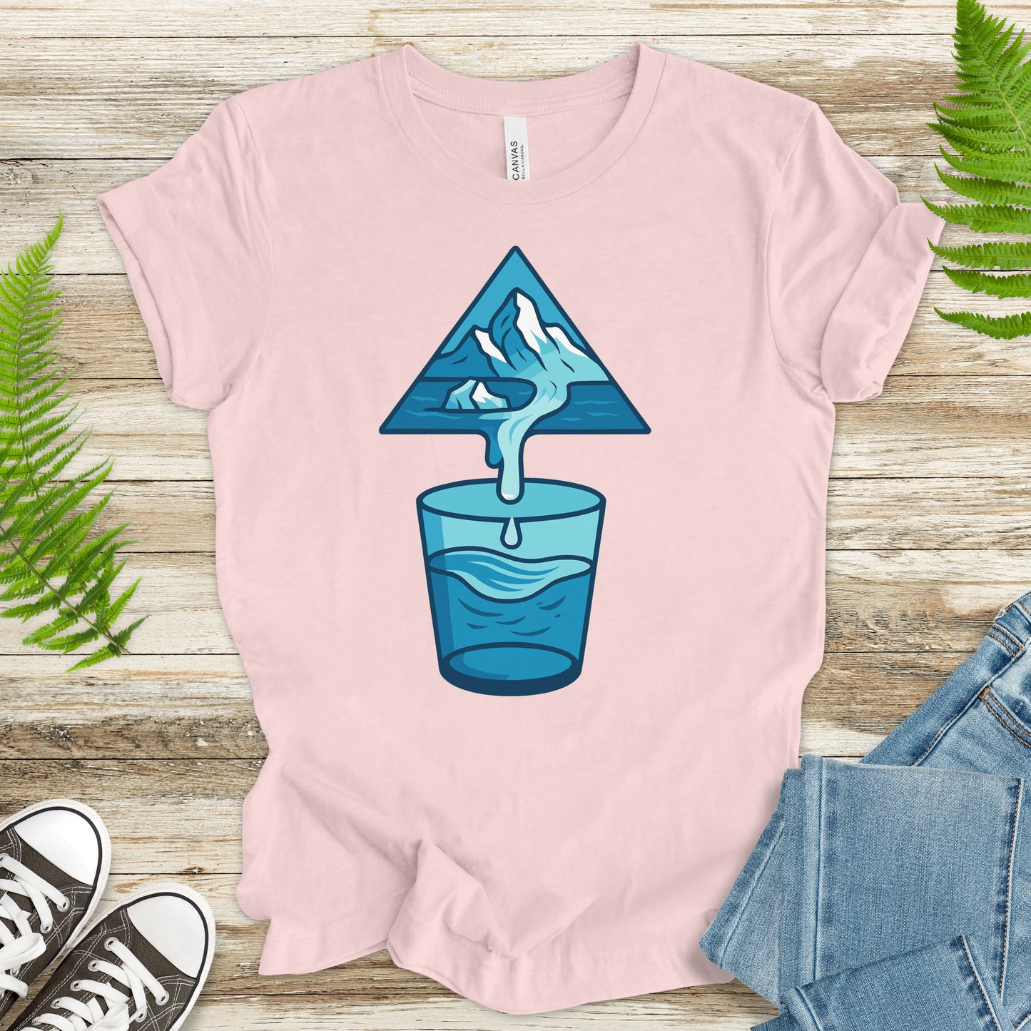 Glacier Pouring into Water Glass T-Shirt – Geometric Nature & National Park Art Tee