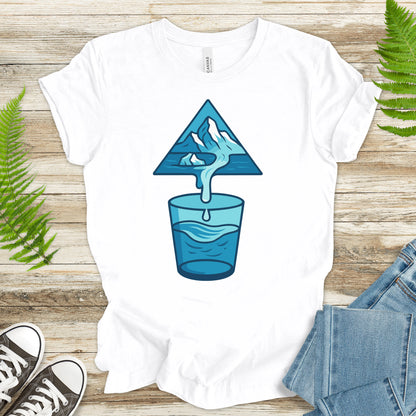 Glacier Pouring into Water Glass T-Shirt – Geometric Nature & National Park Art Tee