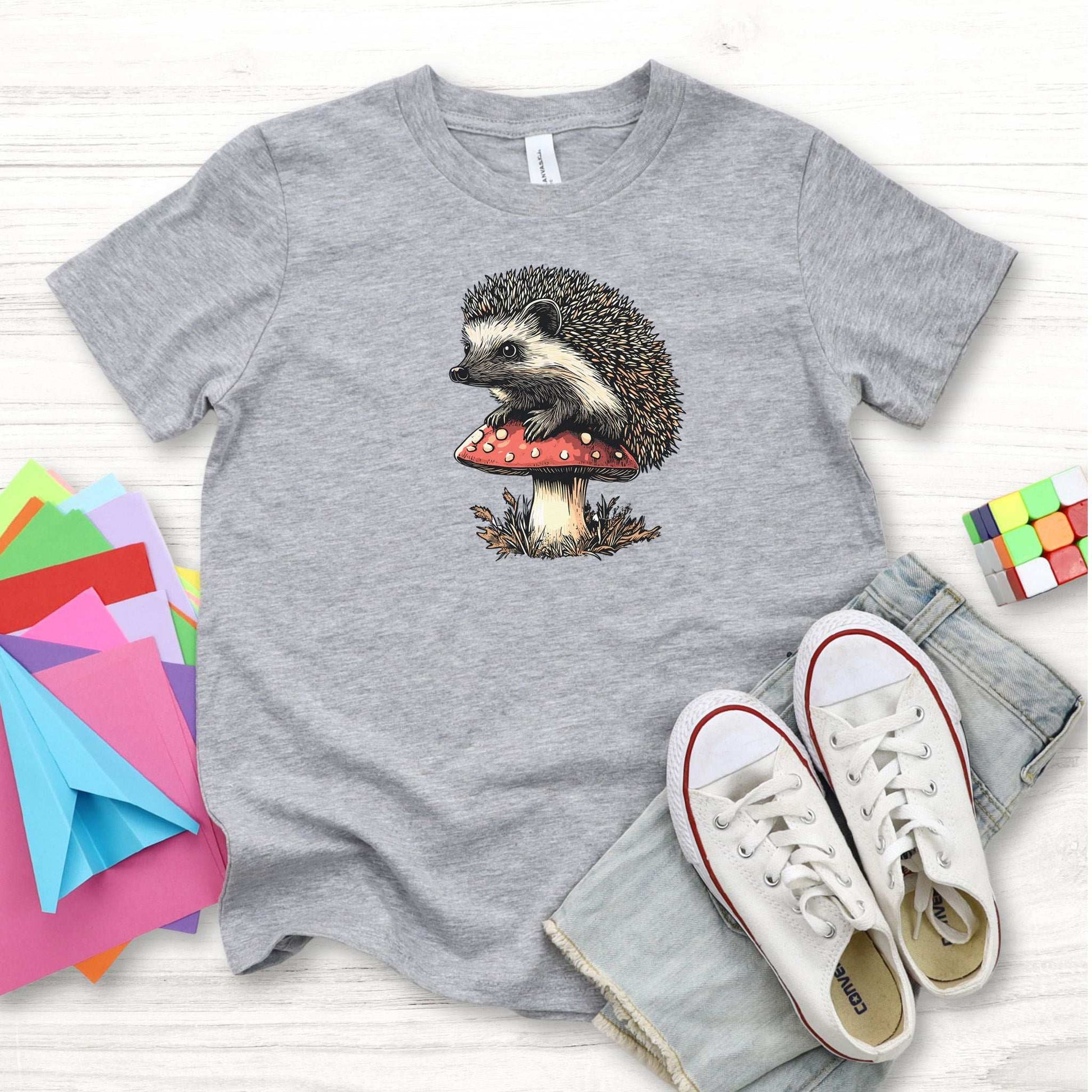Hedgehog on Mushroom – A Whimsical Forest Scene Youth Tee