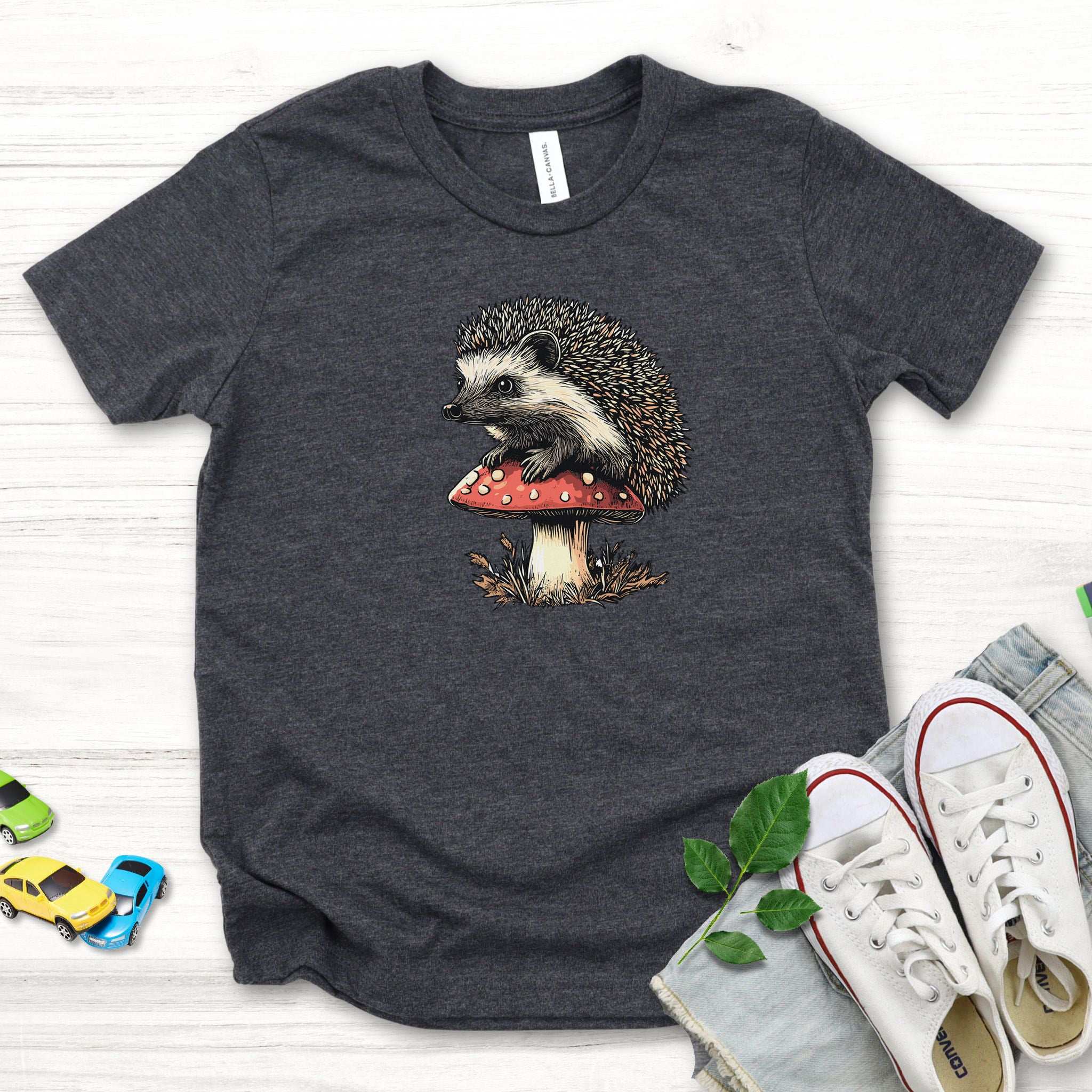 Hedgehog on Mushroom – A Whimsical Forest Scene Youth Tee