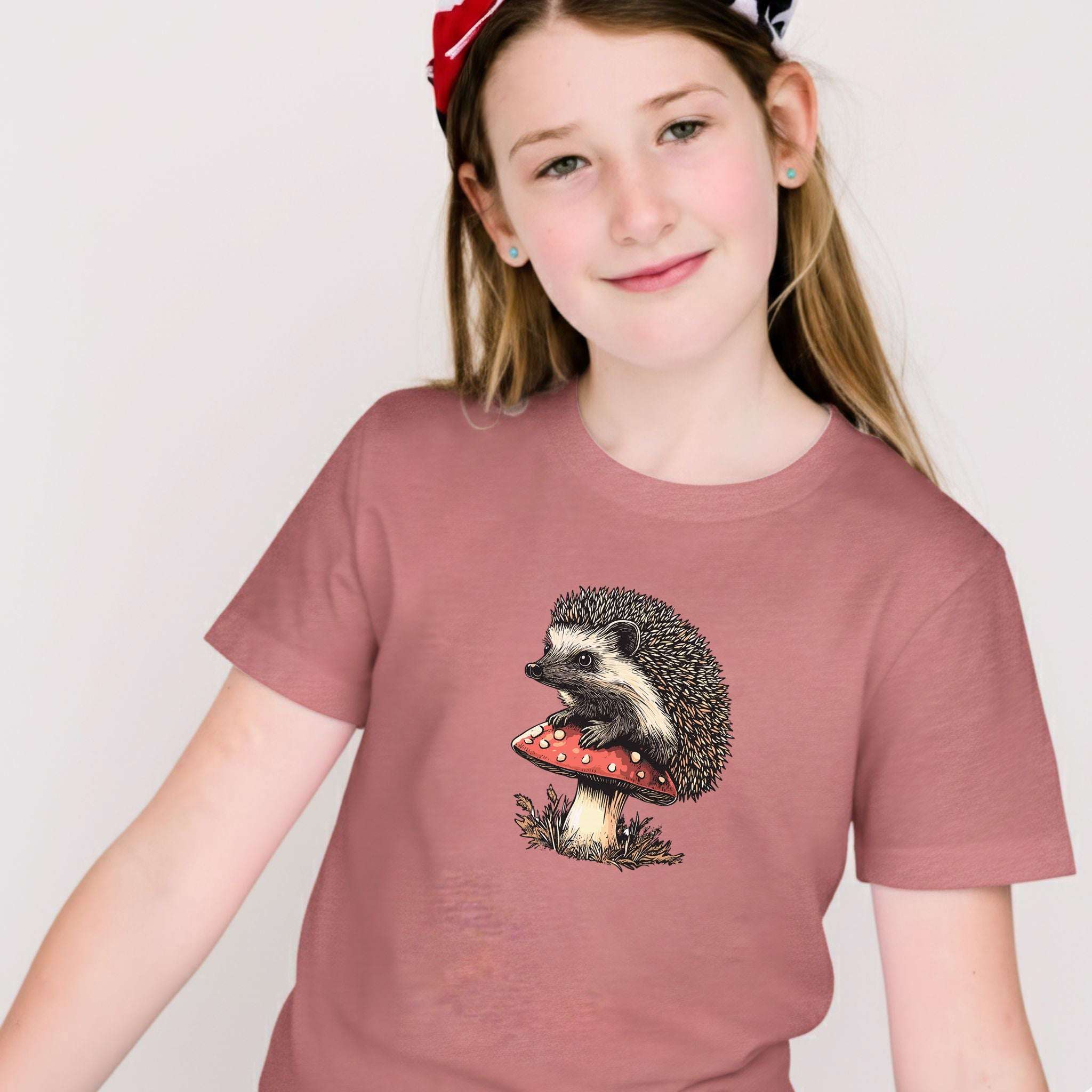 Hedgehog on Mushroom – A Whimsical Forest Scene Youth Tee