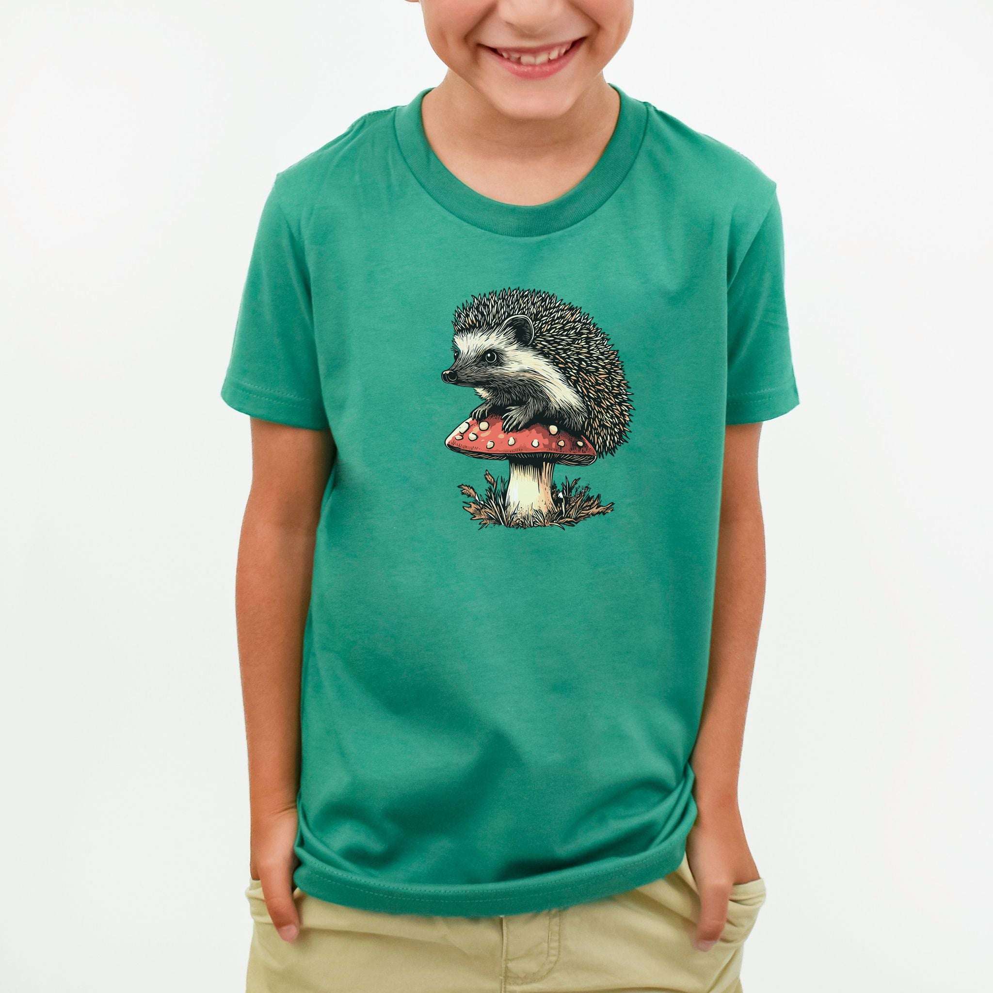Hedgehog on Mushroom – A Whimsical Forest Scene Youth Tee