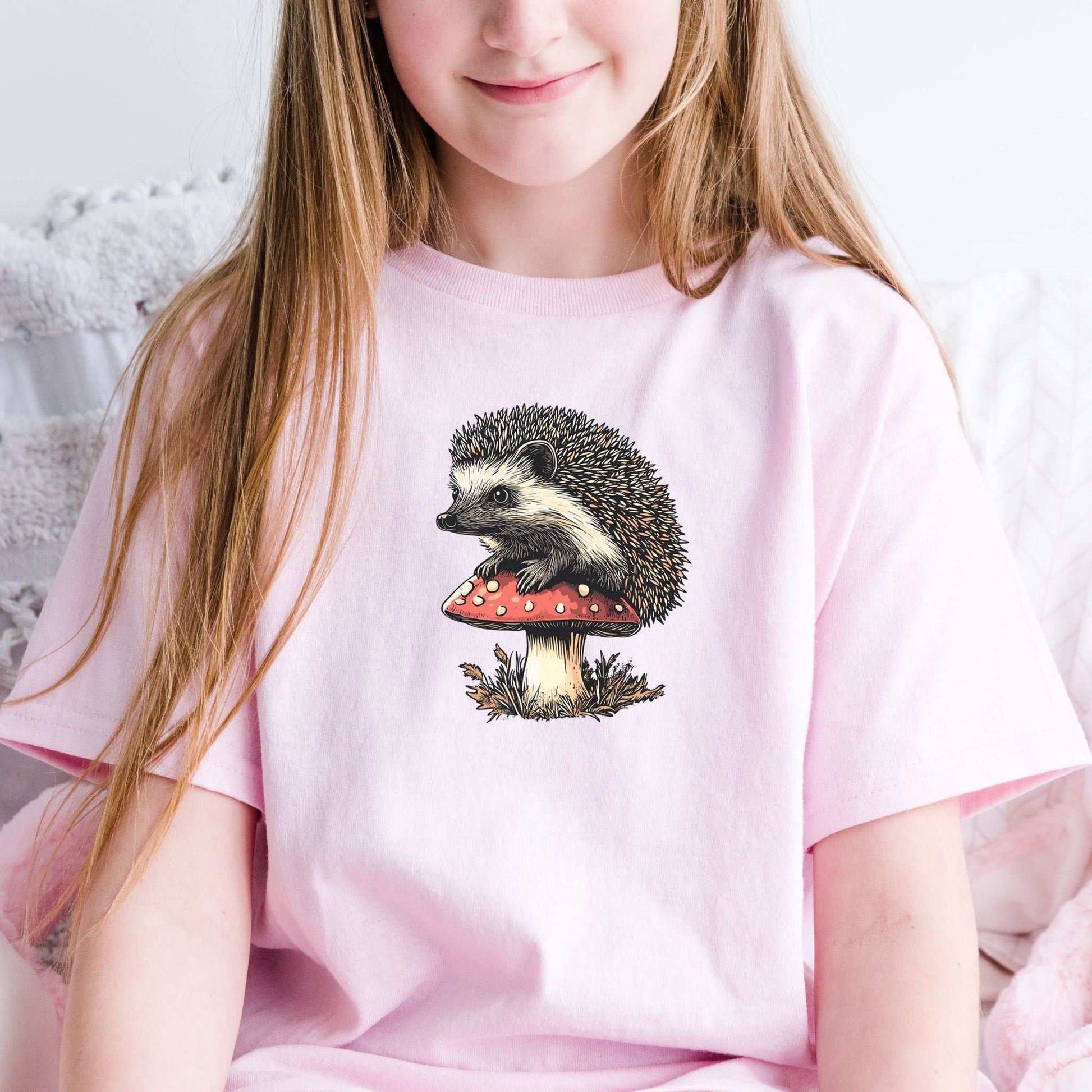 Hedgehog on Mushroom – A Whimsical Forest Scene Youth Tee