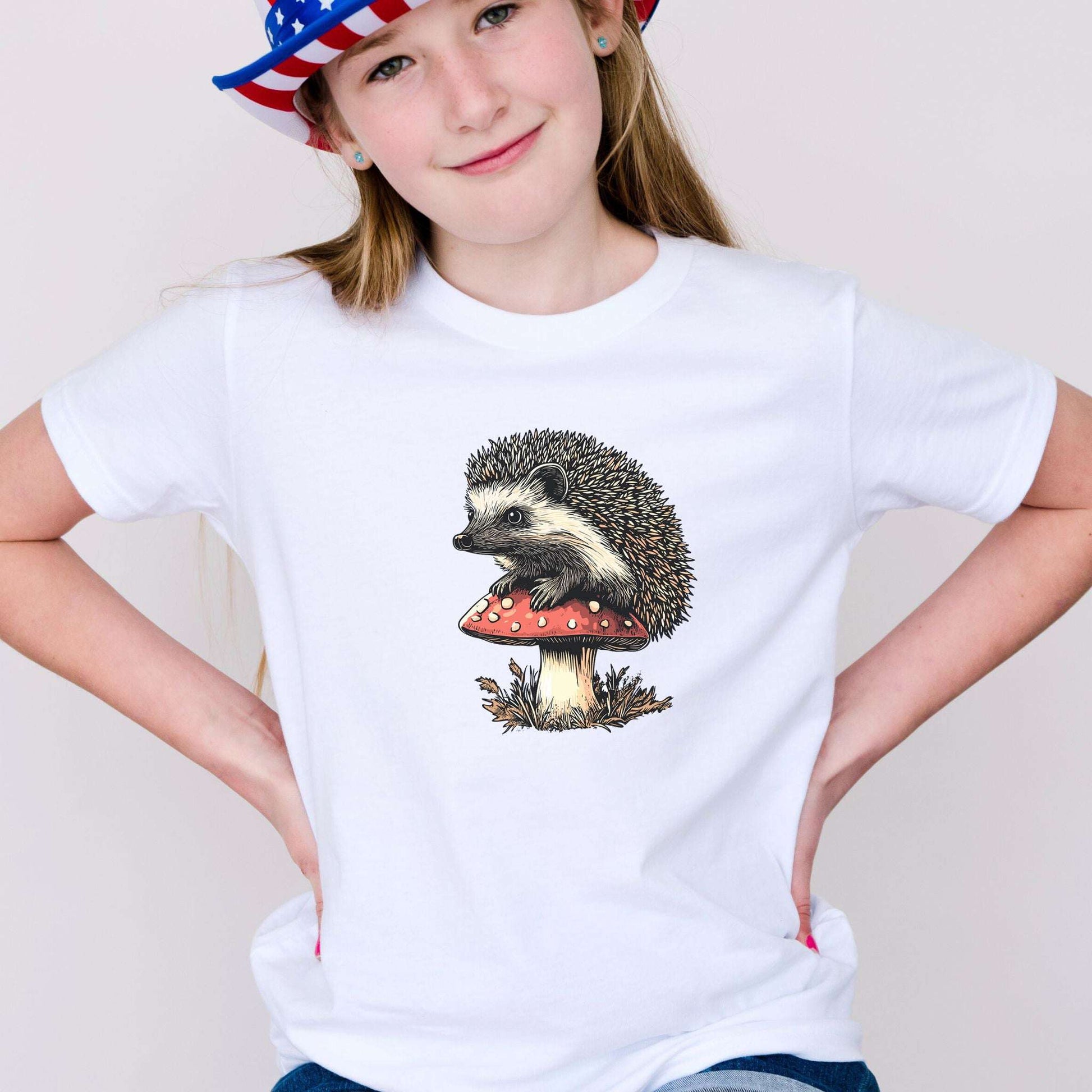 Hedgehog on Mushroom – A Whimsical Forest Scene Youth Tee
