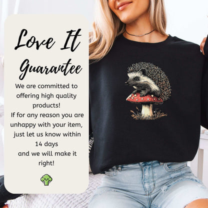 Hedgehog on Mushroom Sweatshirt – Vintage Woodland Gift with Cute Forest Vibes