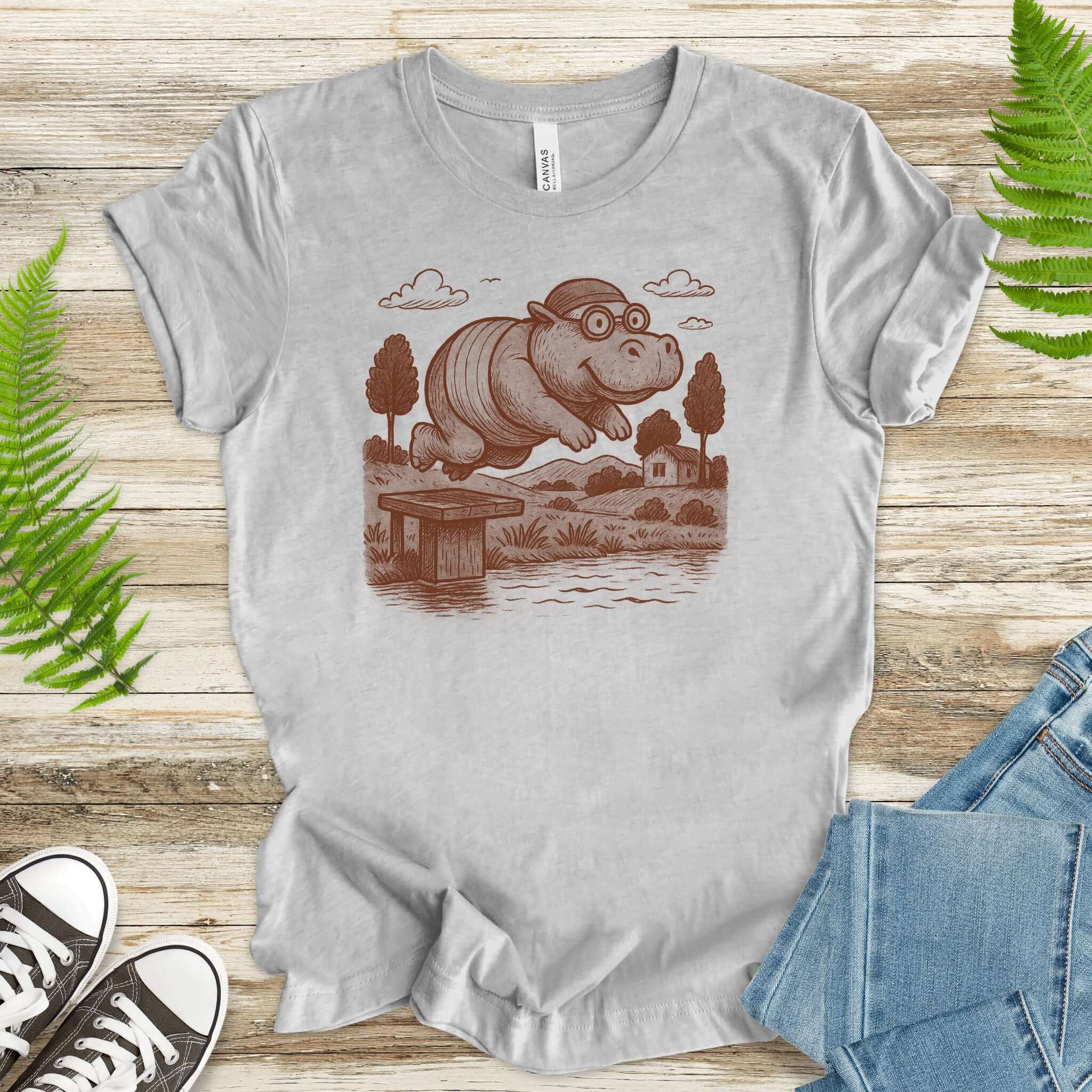 Hippo Morning Swim Retro T-Shirt