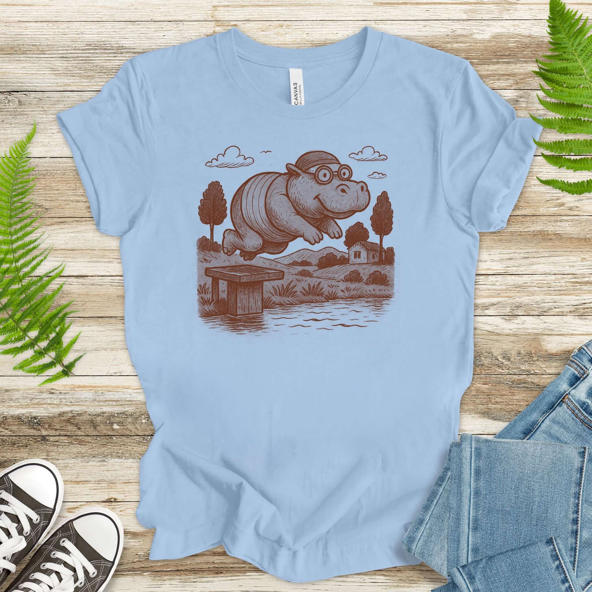 Hippo Morning Swim Retro T-Shirt