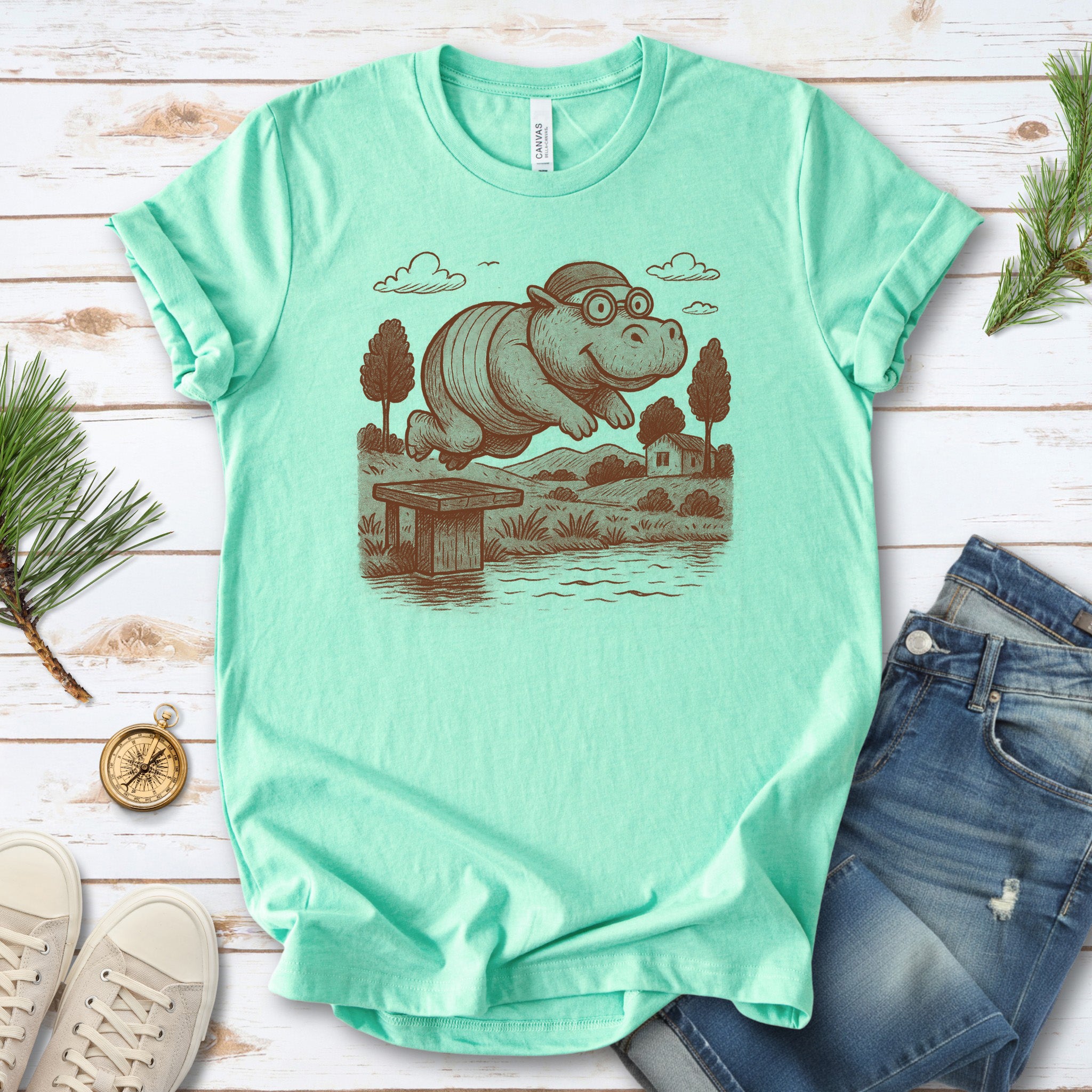 Hippo Morning Swim Retro T-Shirt