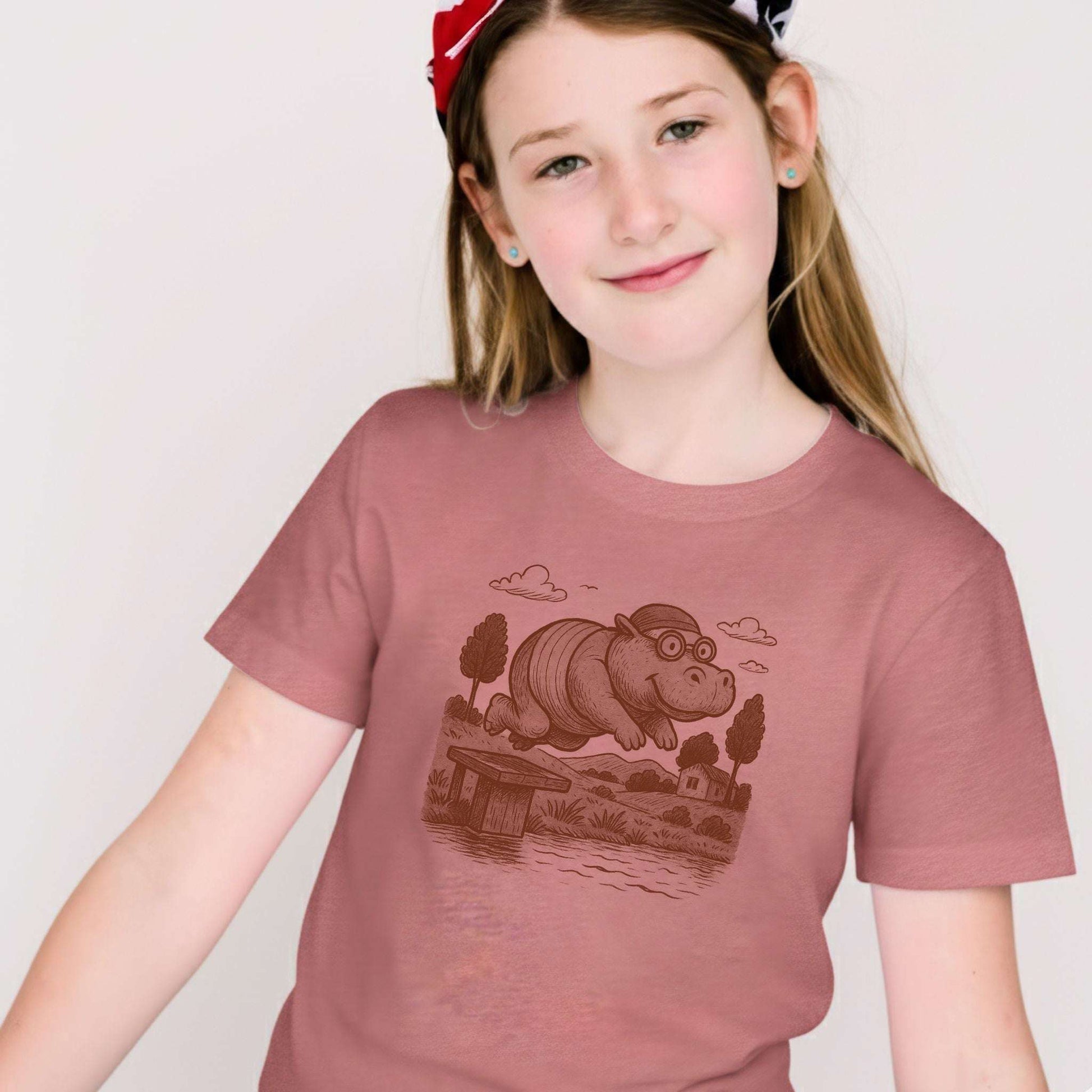 Hippo Morning Swim – Retro Pool Party Vibes Youth Tee