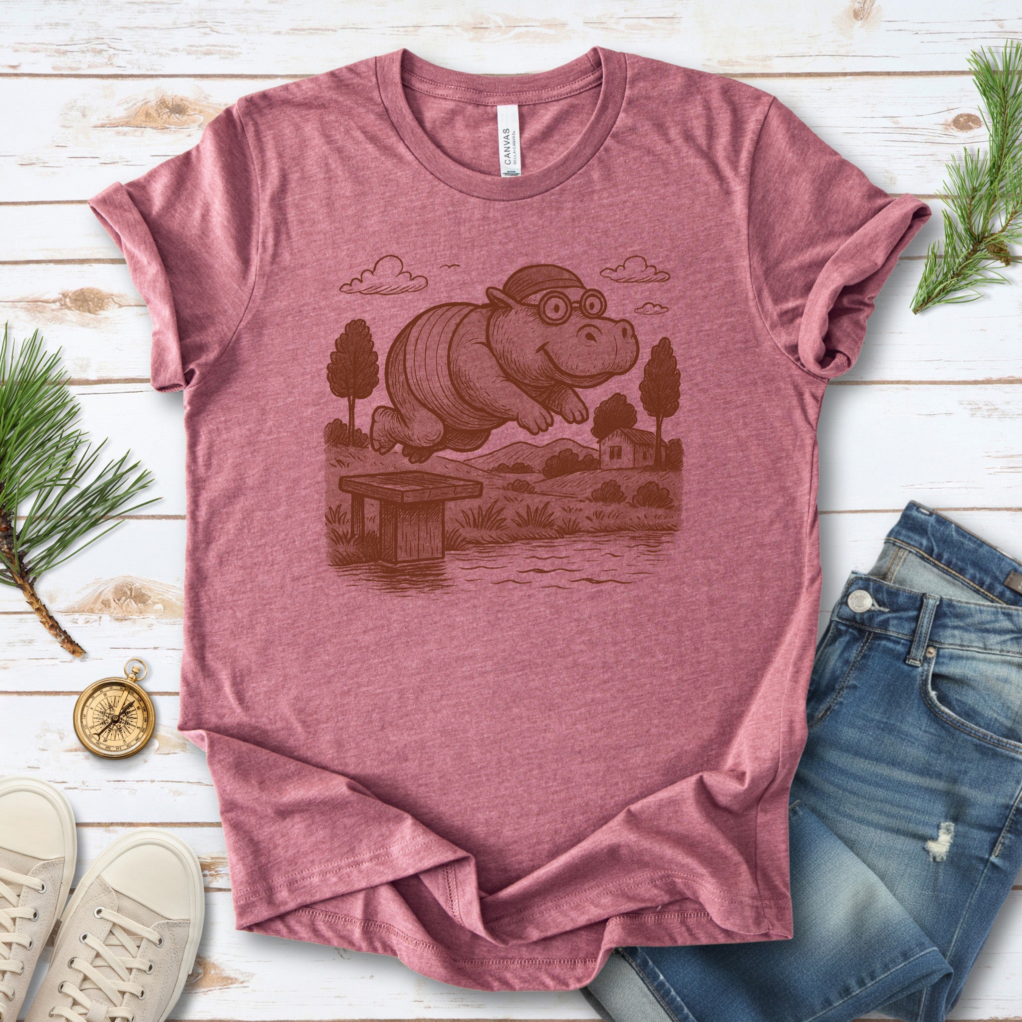 Hippo Morning Swim Retro T-Shirt
