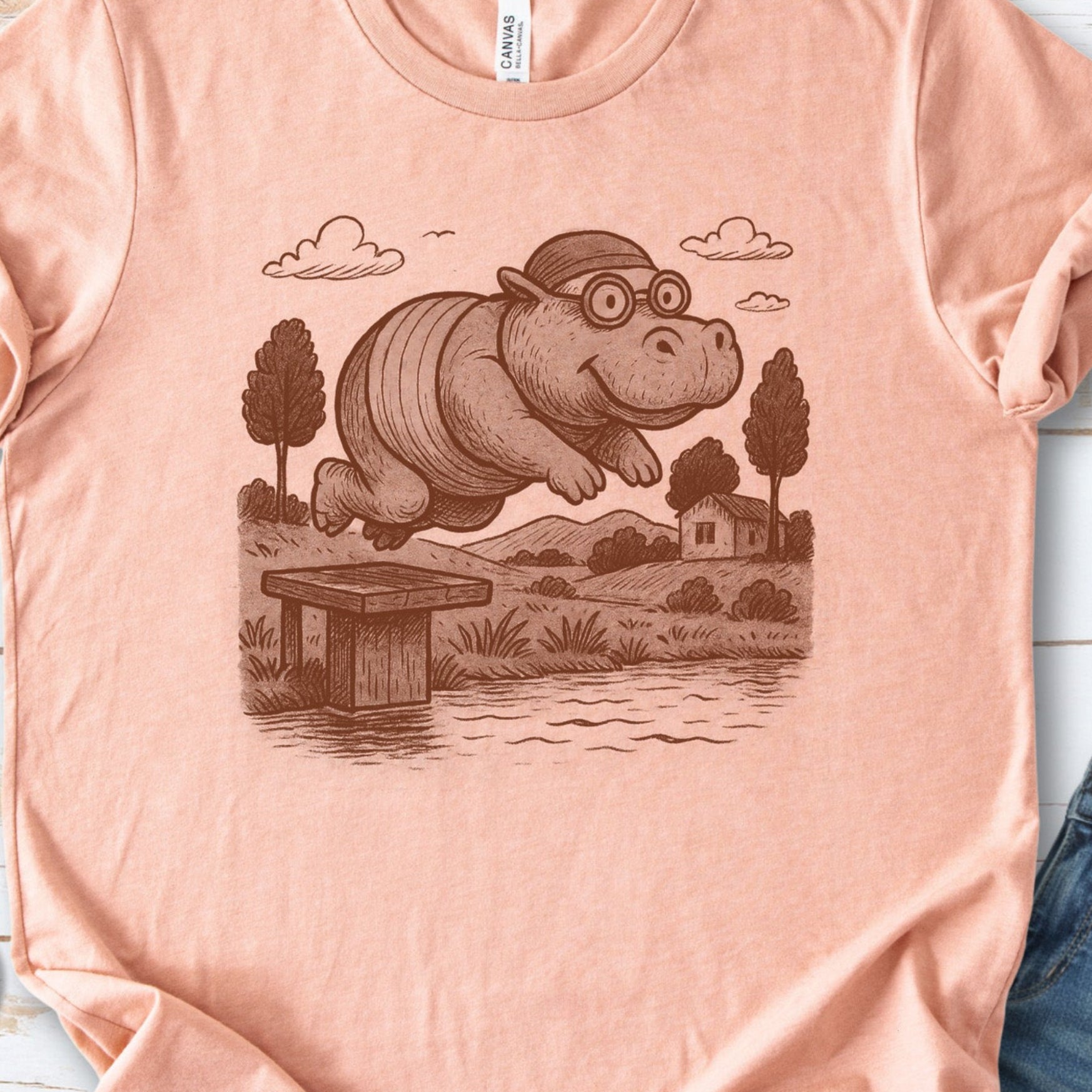 Hippo Morning Swim Retro T-Shirt