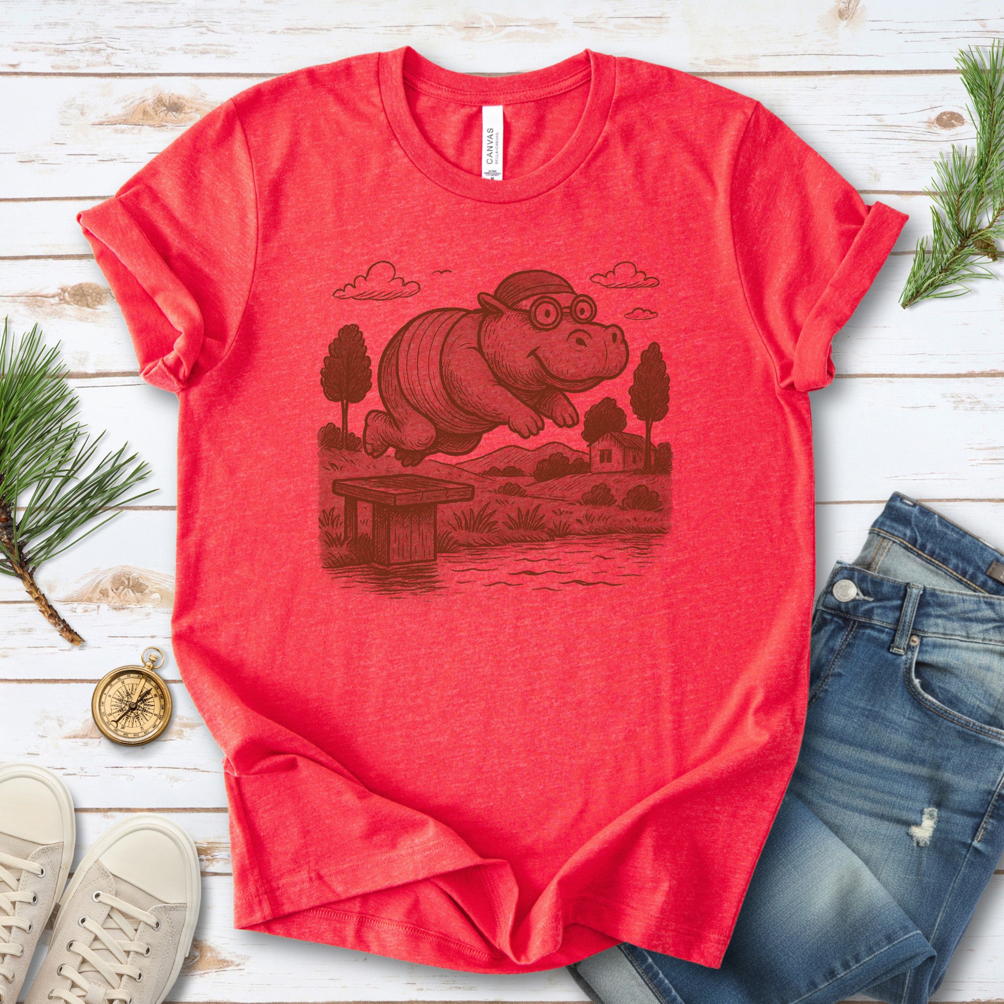 Hippo Morning Swim Retro T-Shirt