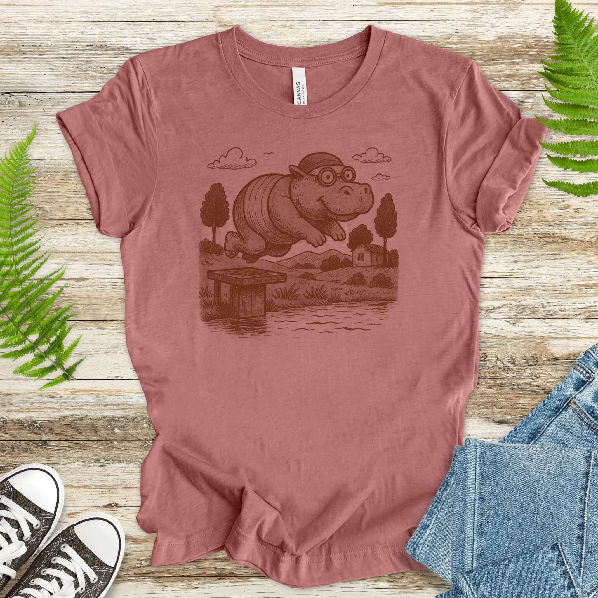 Hippo Morning Swim Retro T-Shirt