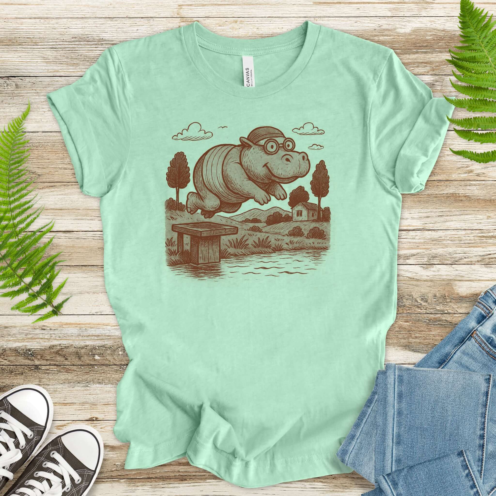 Hippo Morning Swim Retro T-Shirt