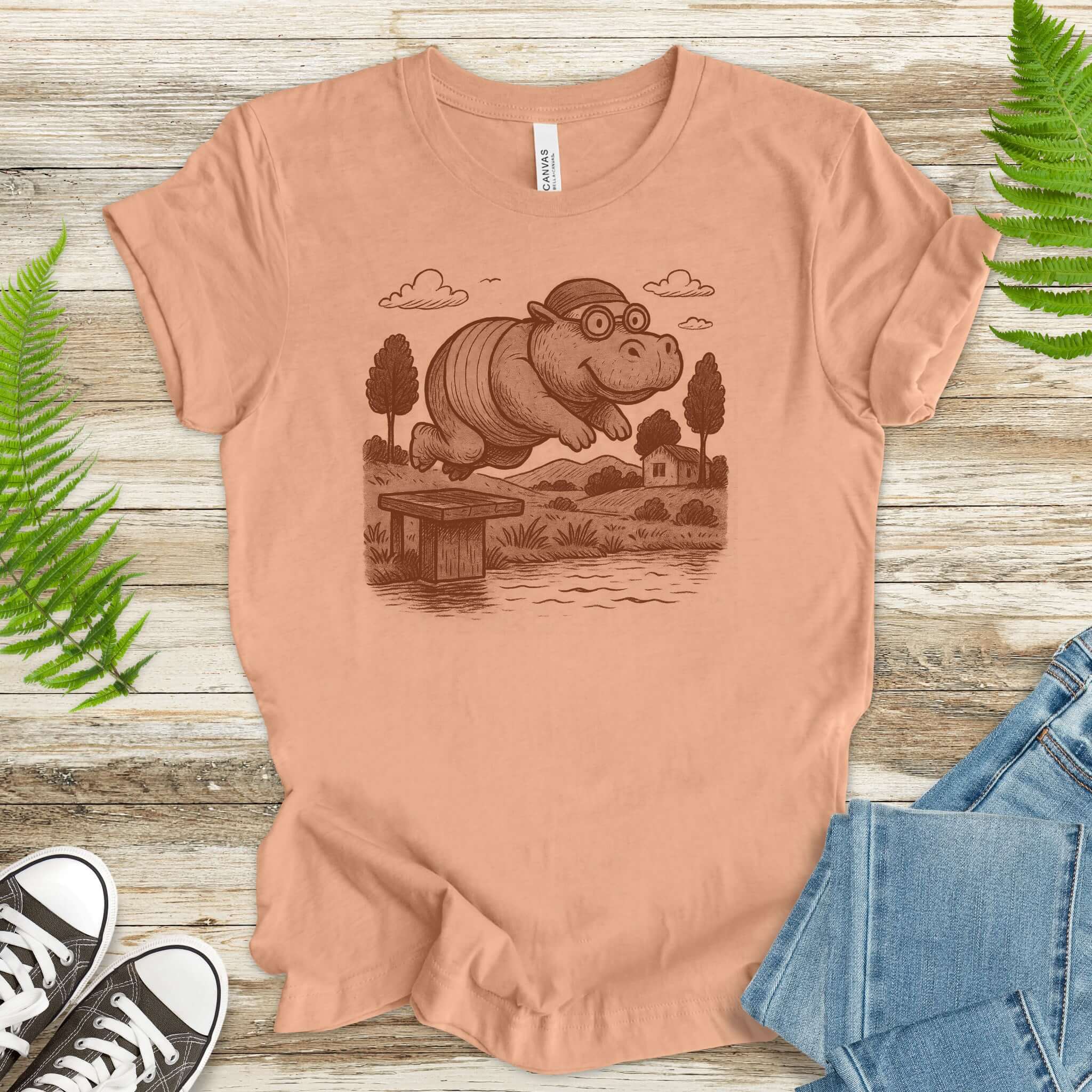 Hippo Morning Swim Retro T-Shirt