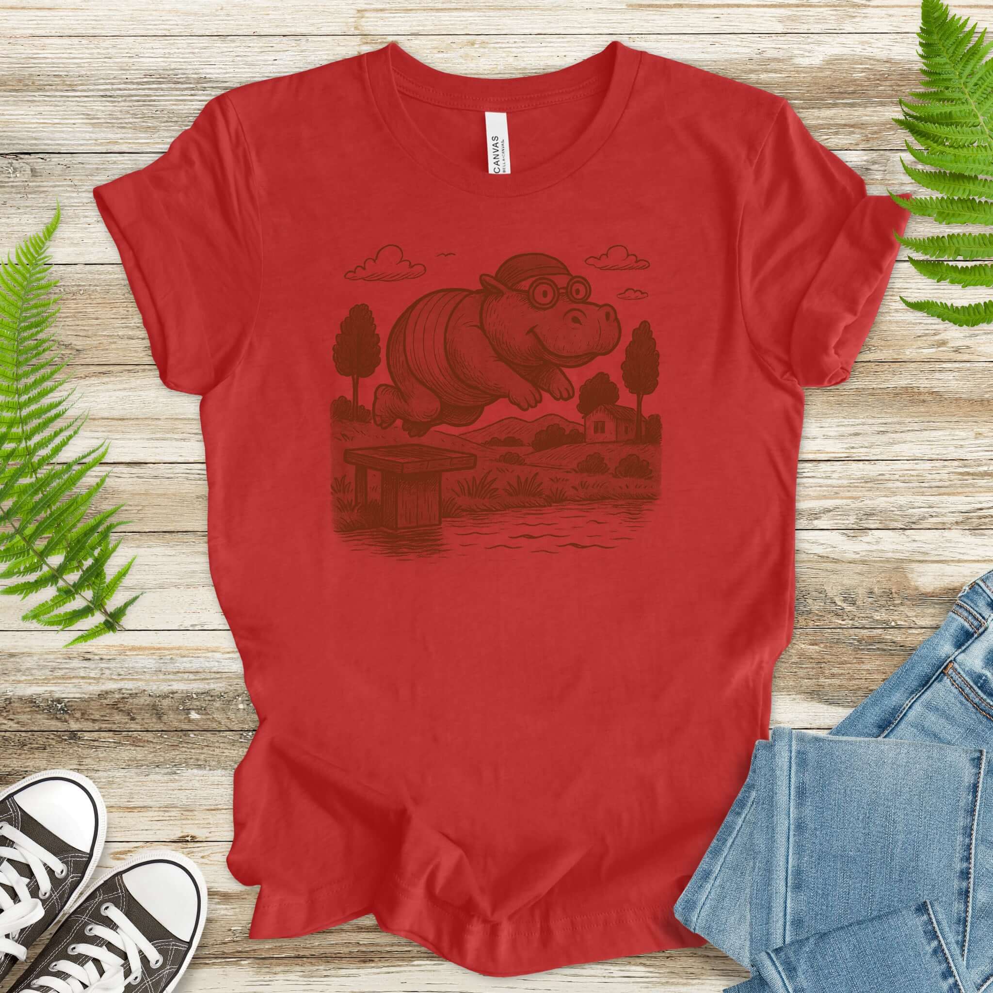 Hippo Morning Swim Retro T-Shirt