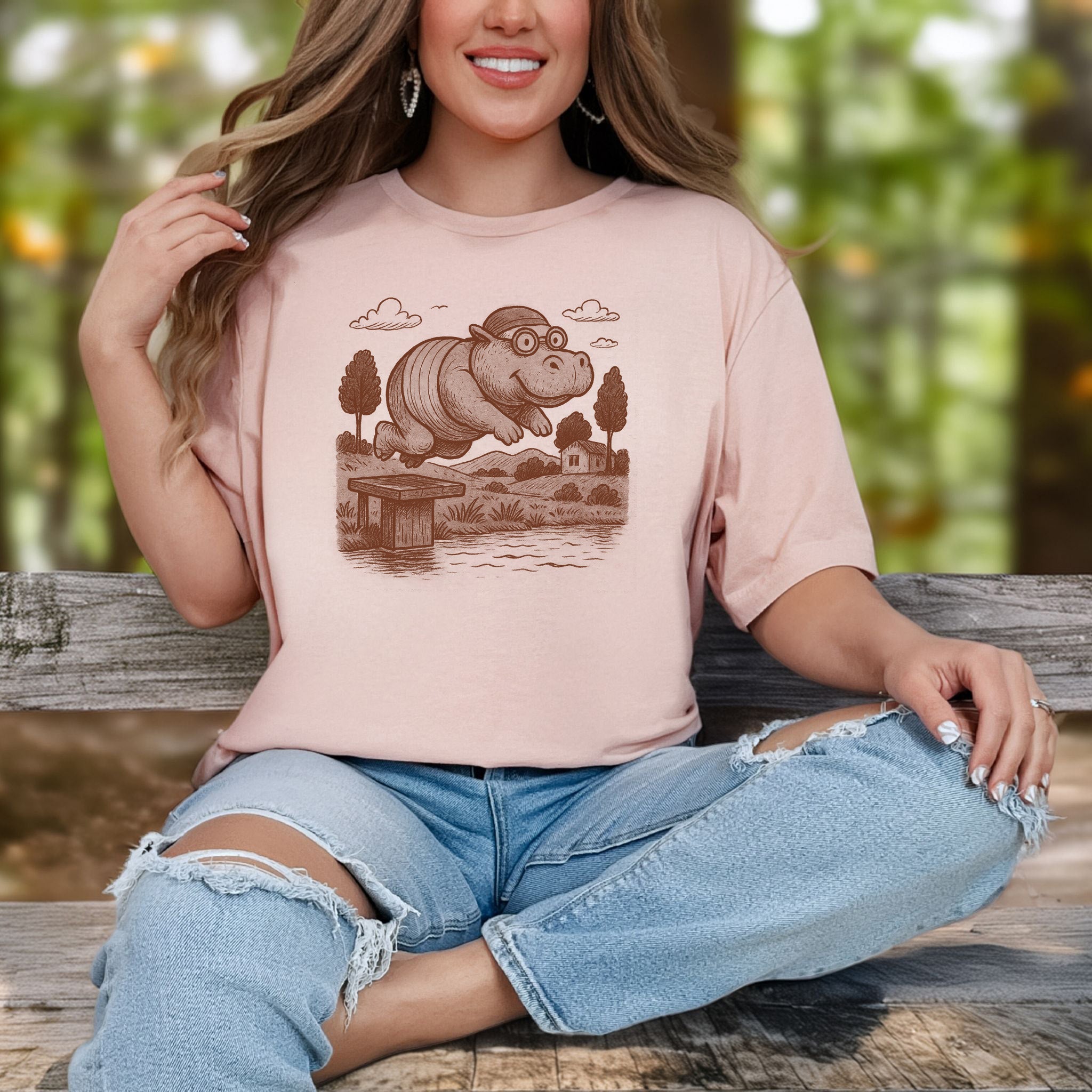 Hippo Morning Swim Retro T-Shirt