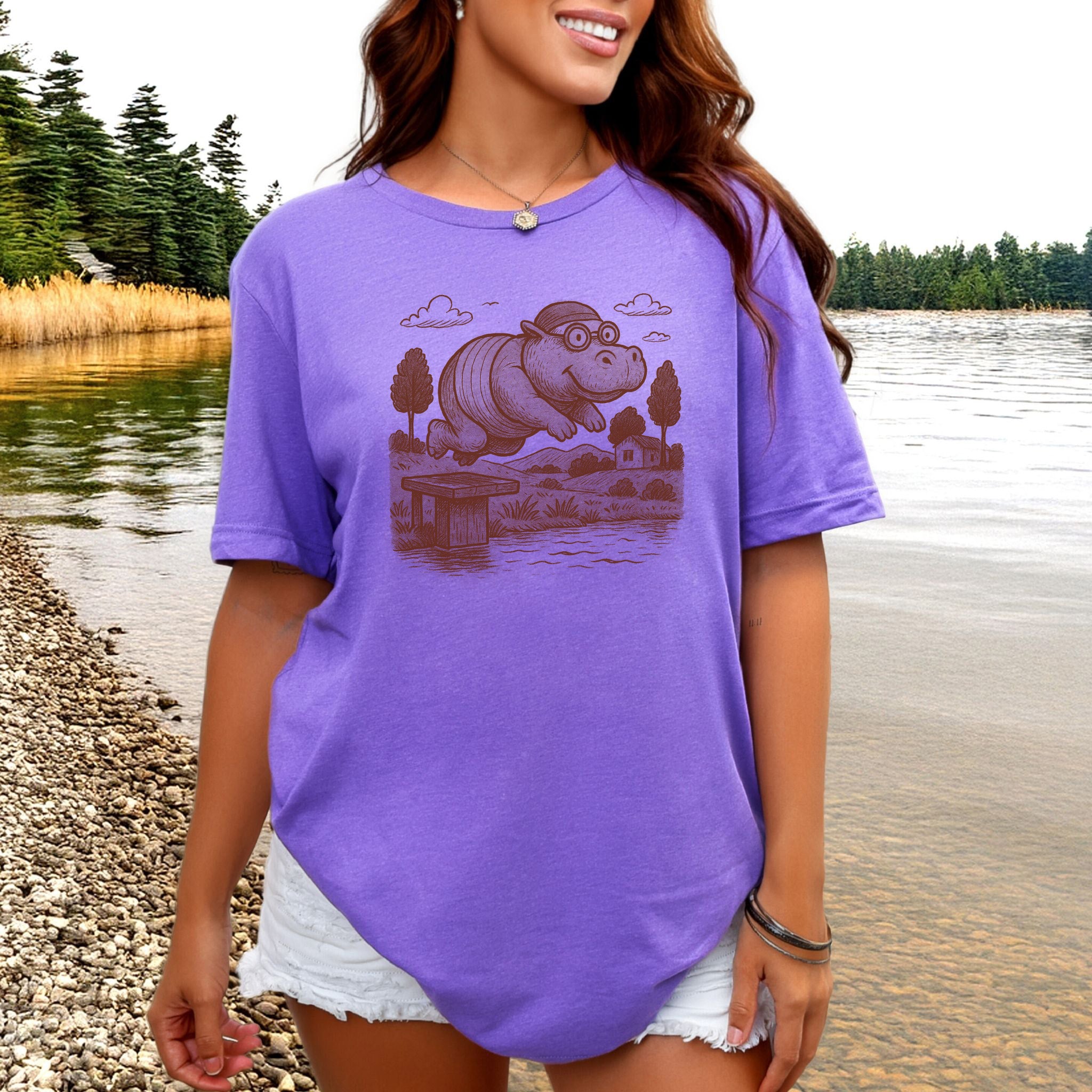 Hippo Morning Swim Retro T-Shirt