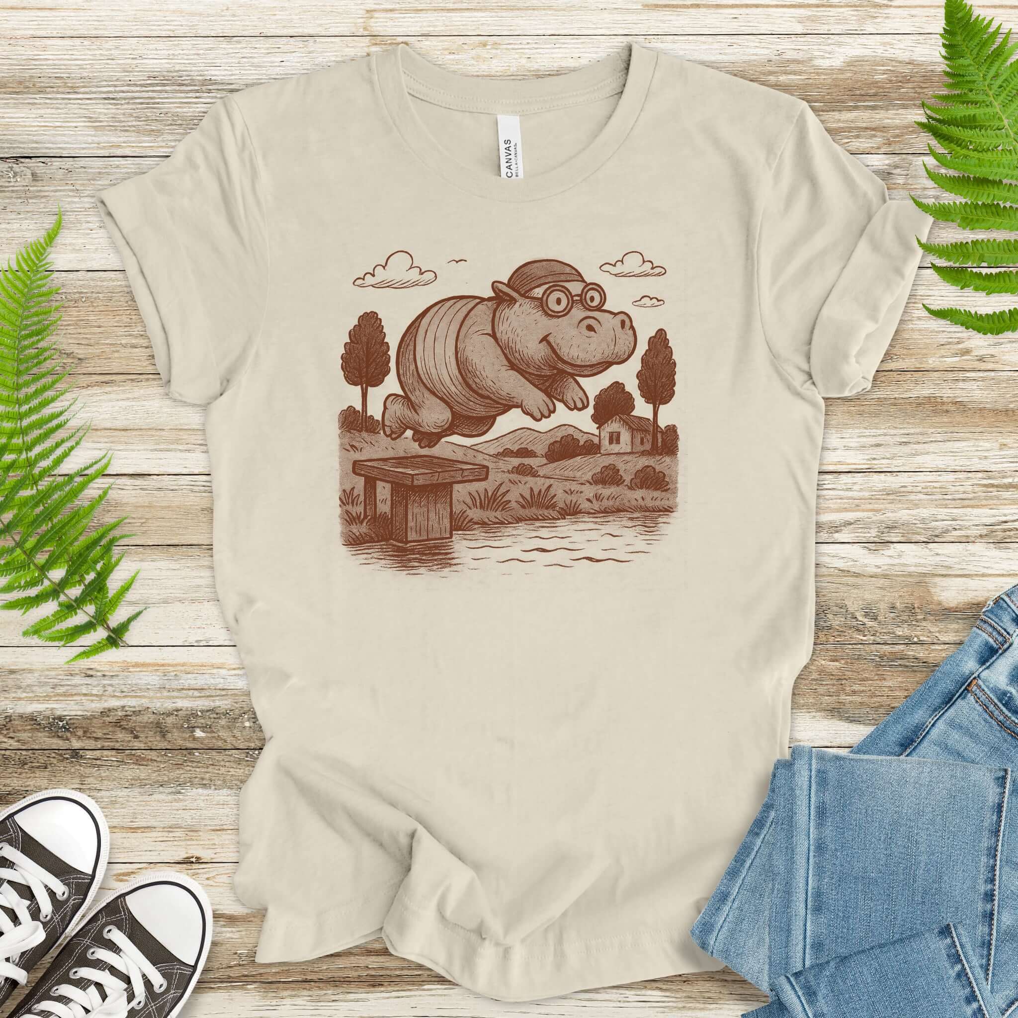 Hippo Morning Swim Retro T-Shirt