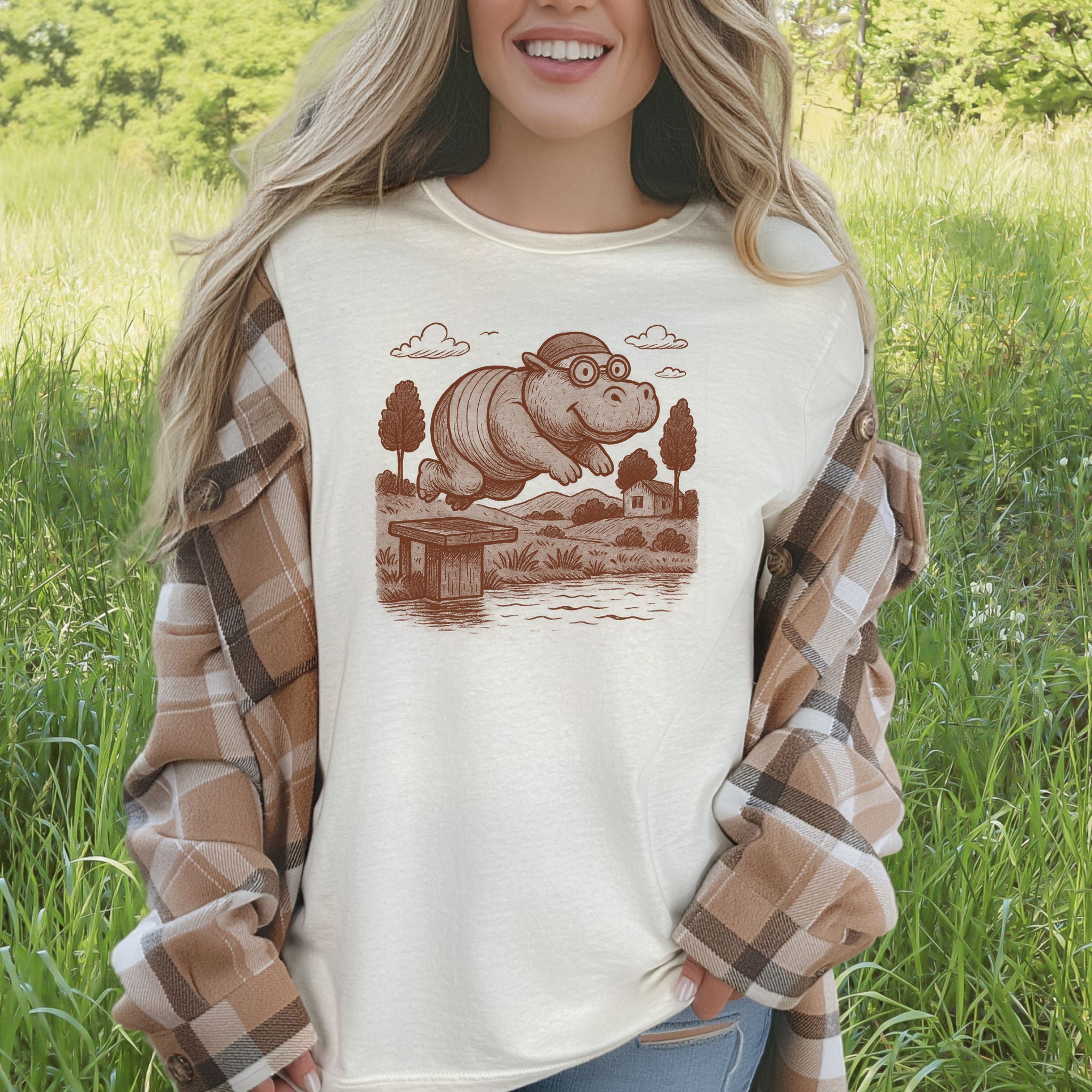 Hippo Morning Swim Retro T-Shirt