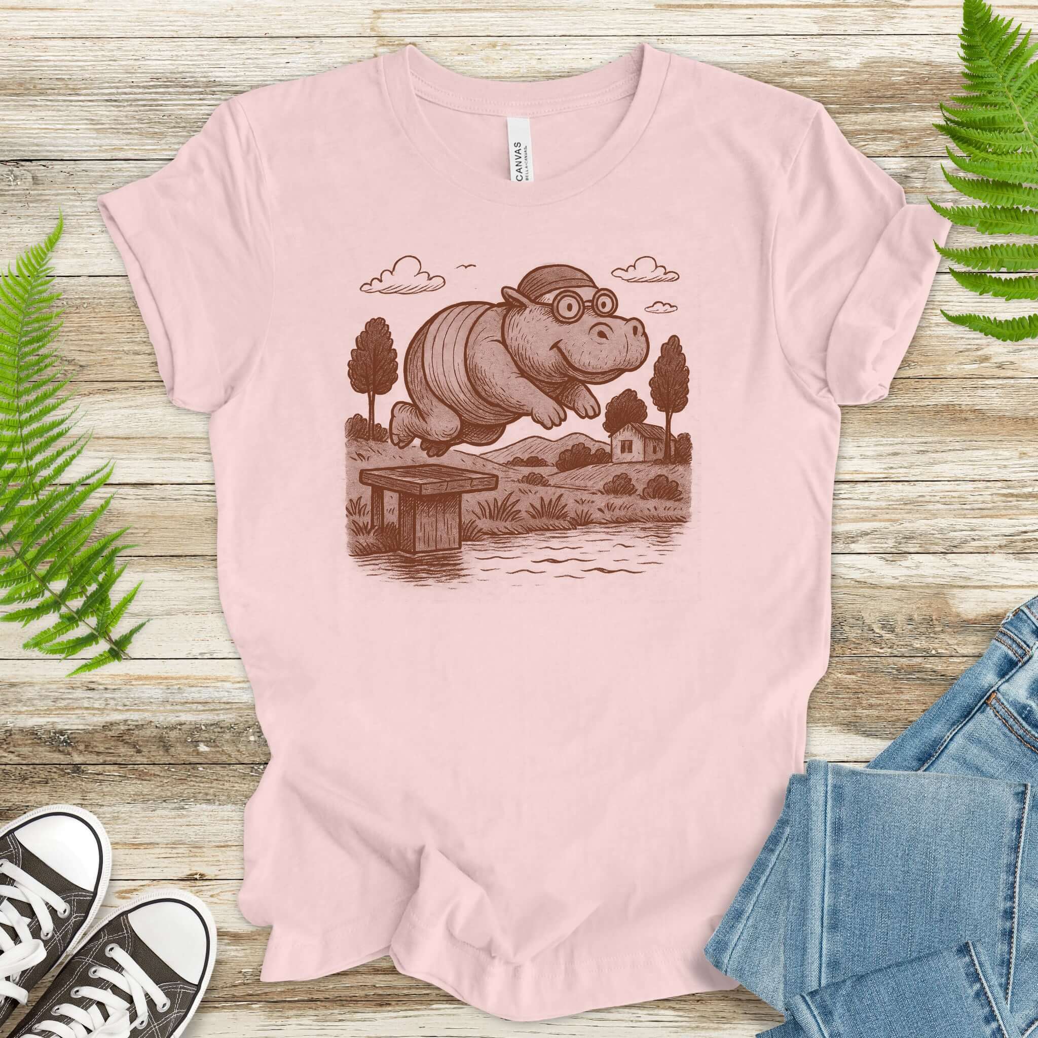 Hippo Morning Swim Retro T-Shirt