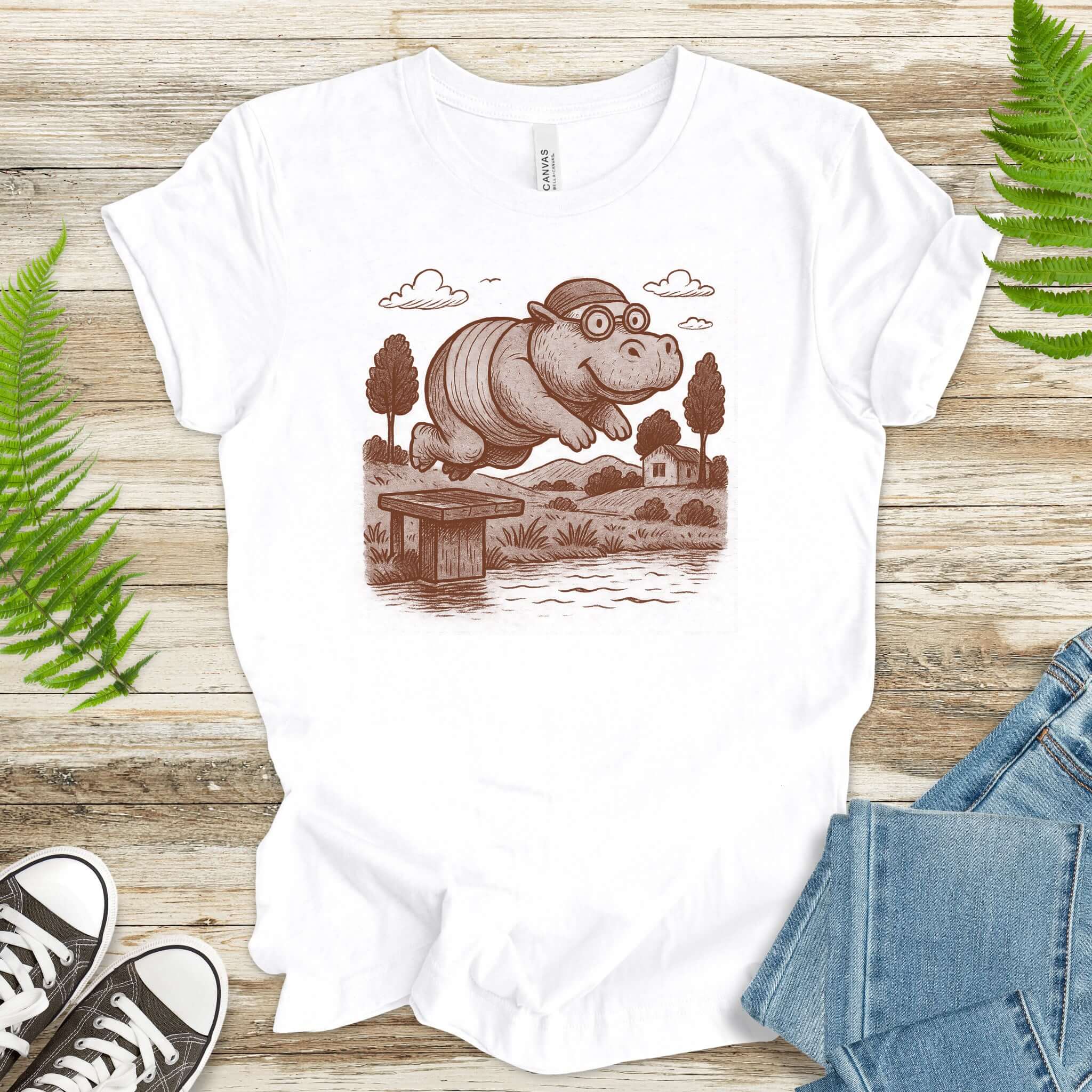 Hippo Morning Swim Retro T-Shirt