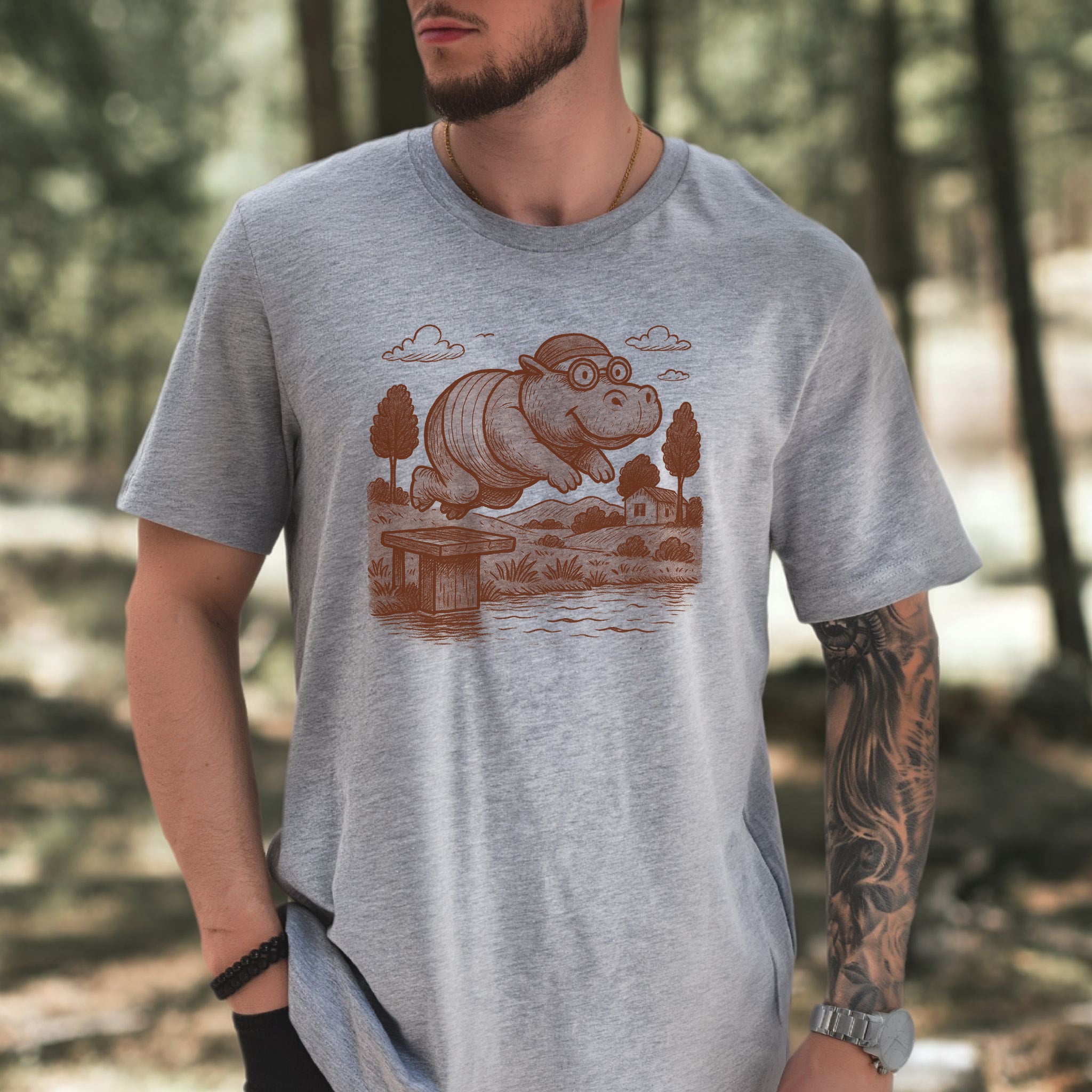 Hippo Morning Swim Retro T-Shirt