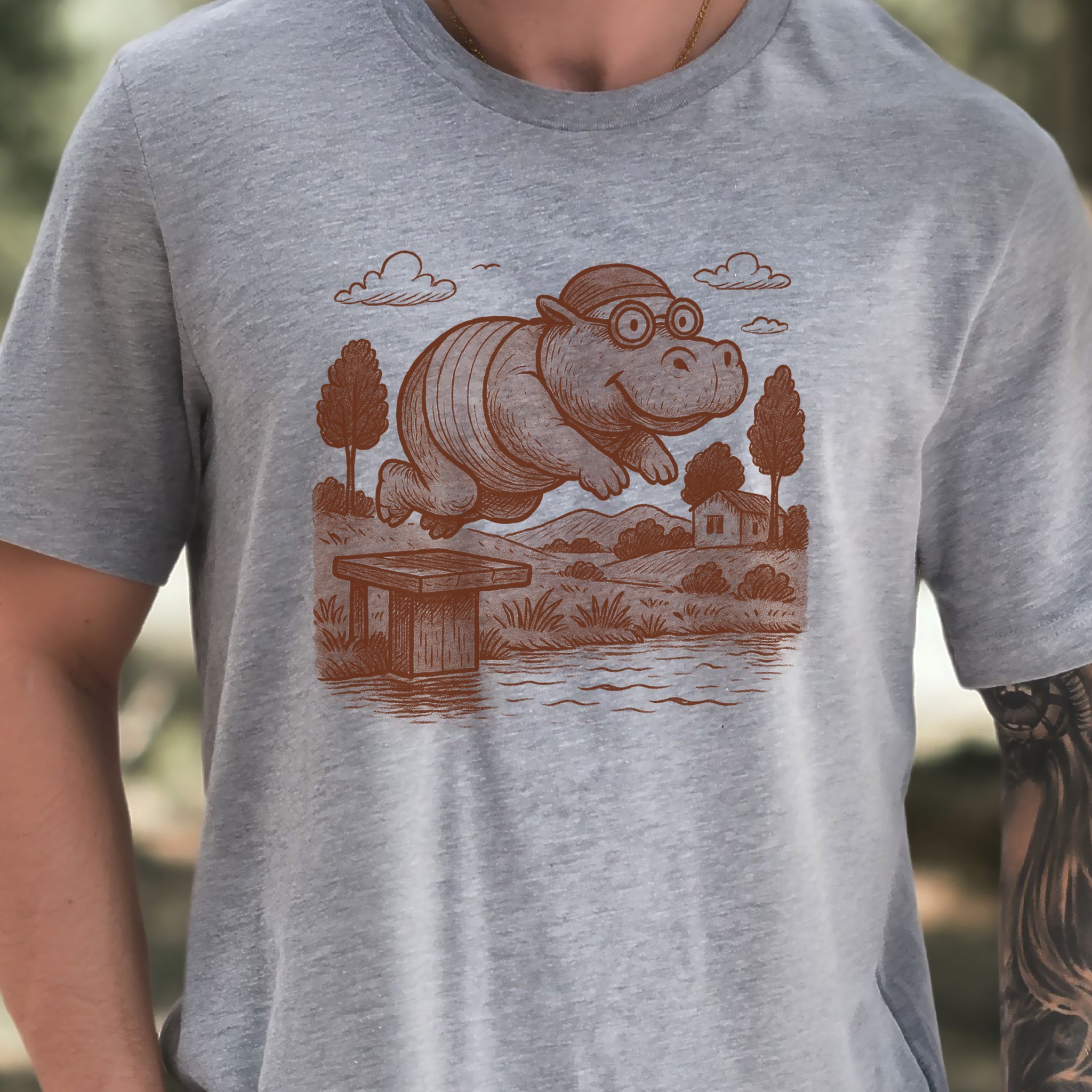 Hippo Morning Swim Retro T-Shirt