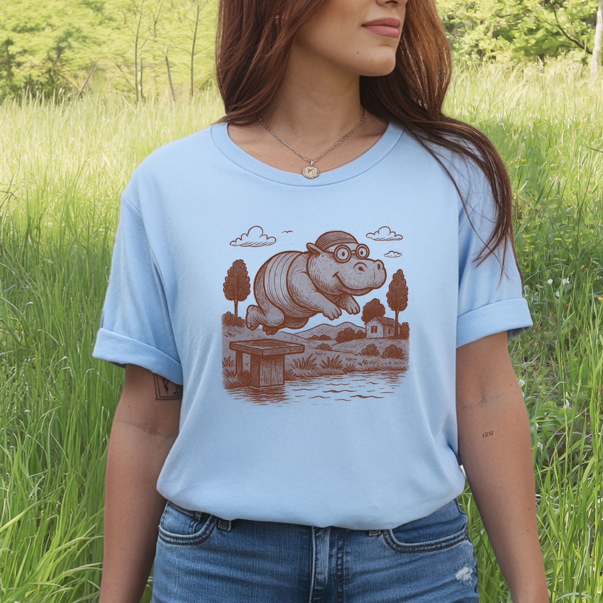 Hippo Morning Swim Retro T-Shirt