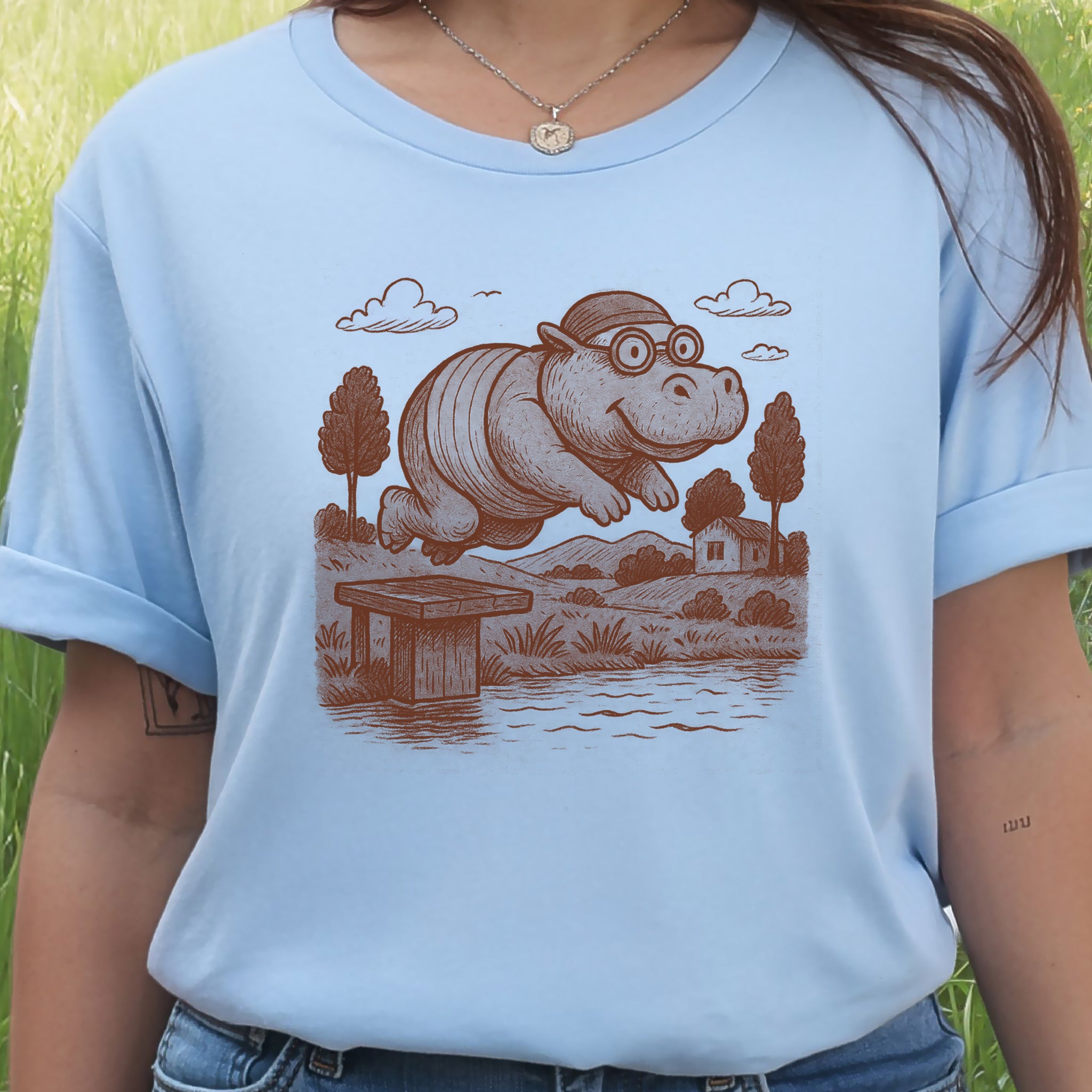 Hippo Morning Swim Retro T-Shirt
