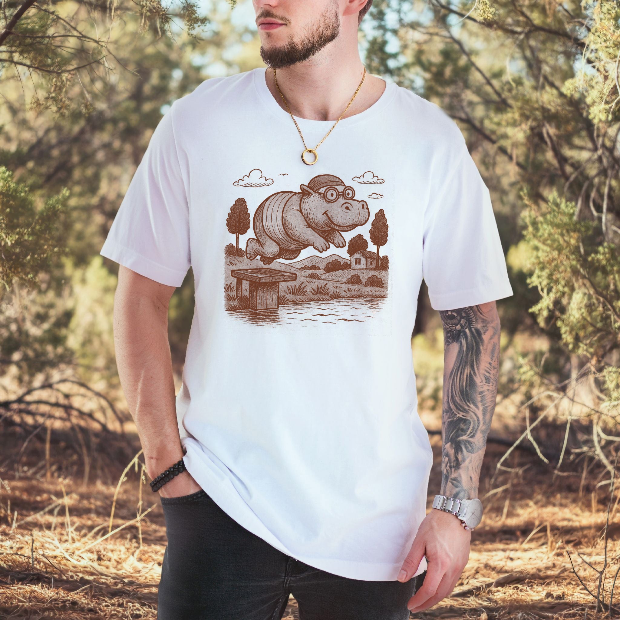 Hippo Morning Swim Retro T-Shirt