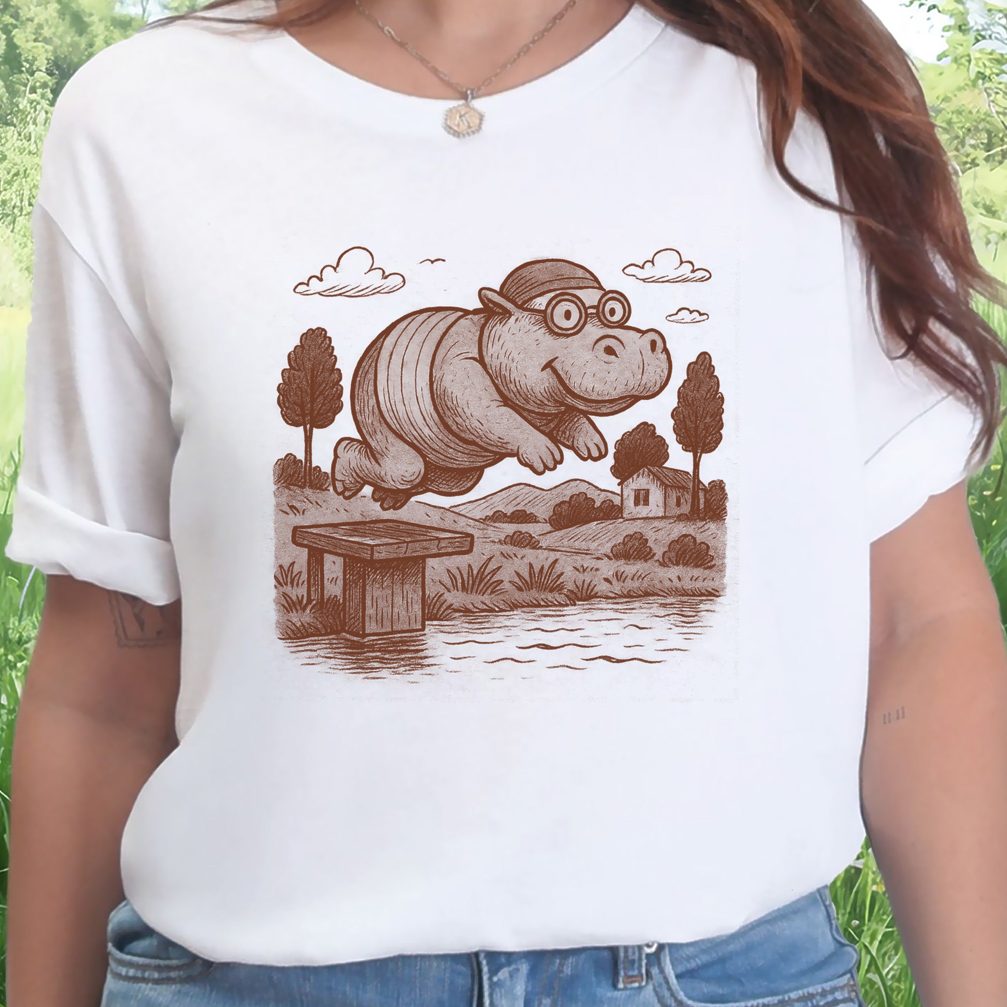 Hippo Morning Swim Retro T-Shirt