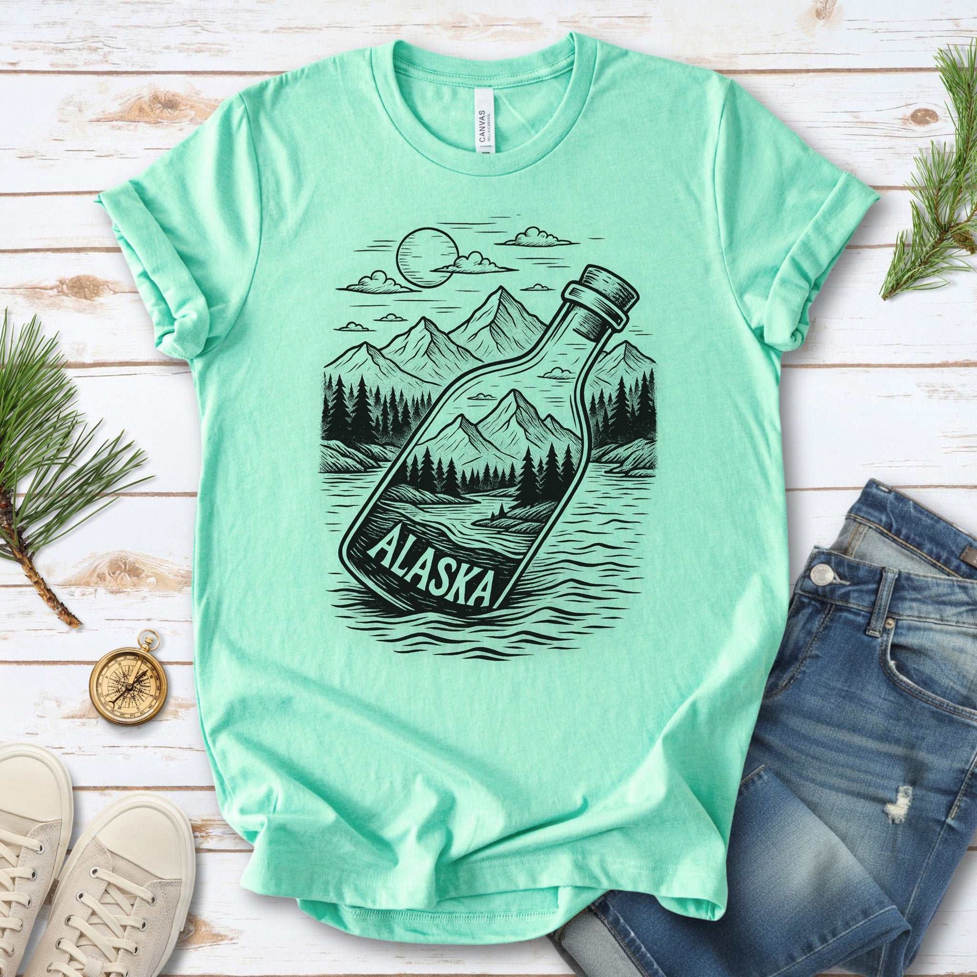 Alaska Bottle Escape T-Shirt – Vintage Wilderness Adventure Tee