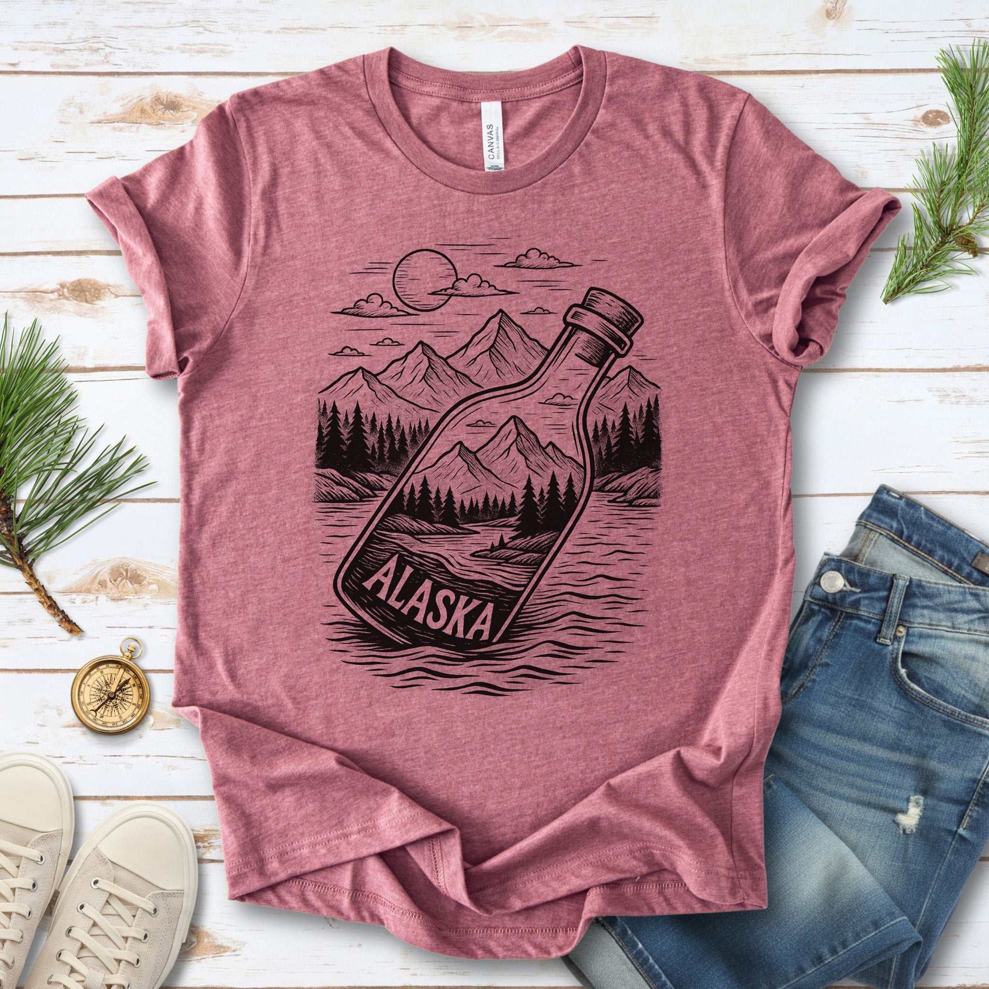 Alaska Bottle Escape T-Shirt – Vintage Wilderness Adventure Tee