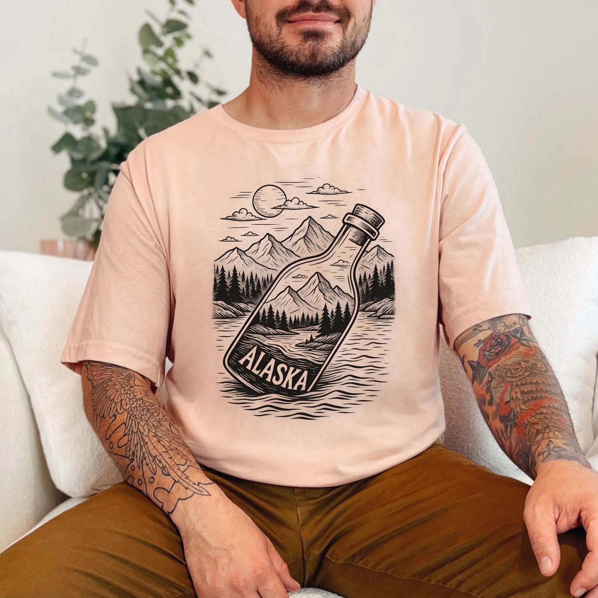 Alaska Bottle Escape T-Shirt – Vintage Wilderness Adventure Tee