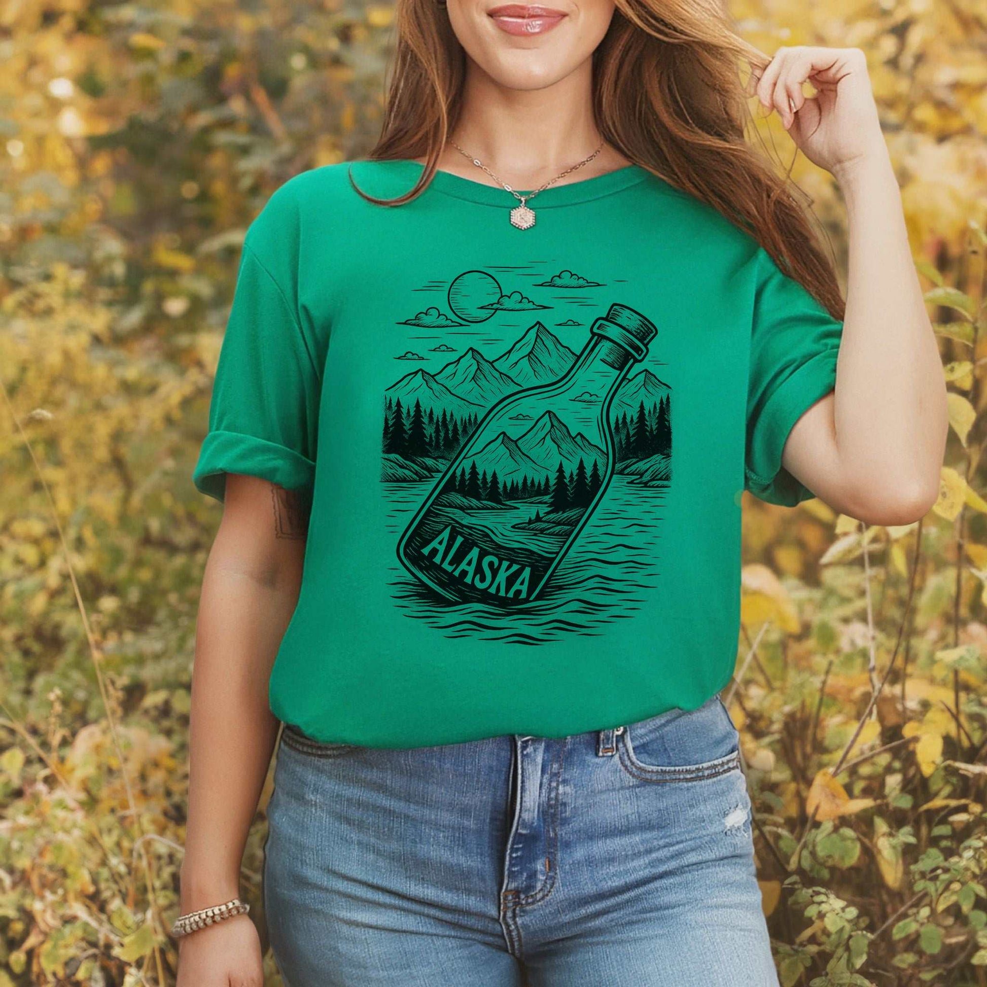 Alaska Bottle Escape T-Shirt – Vintage Wilderness Adventure Tee
