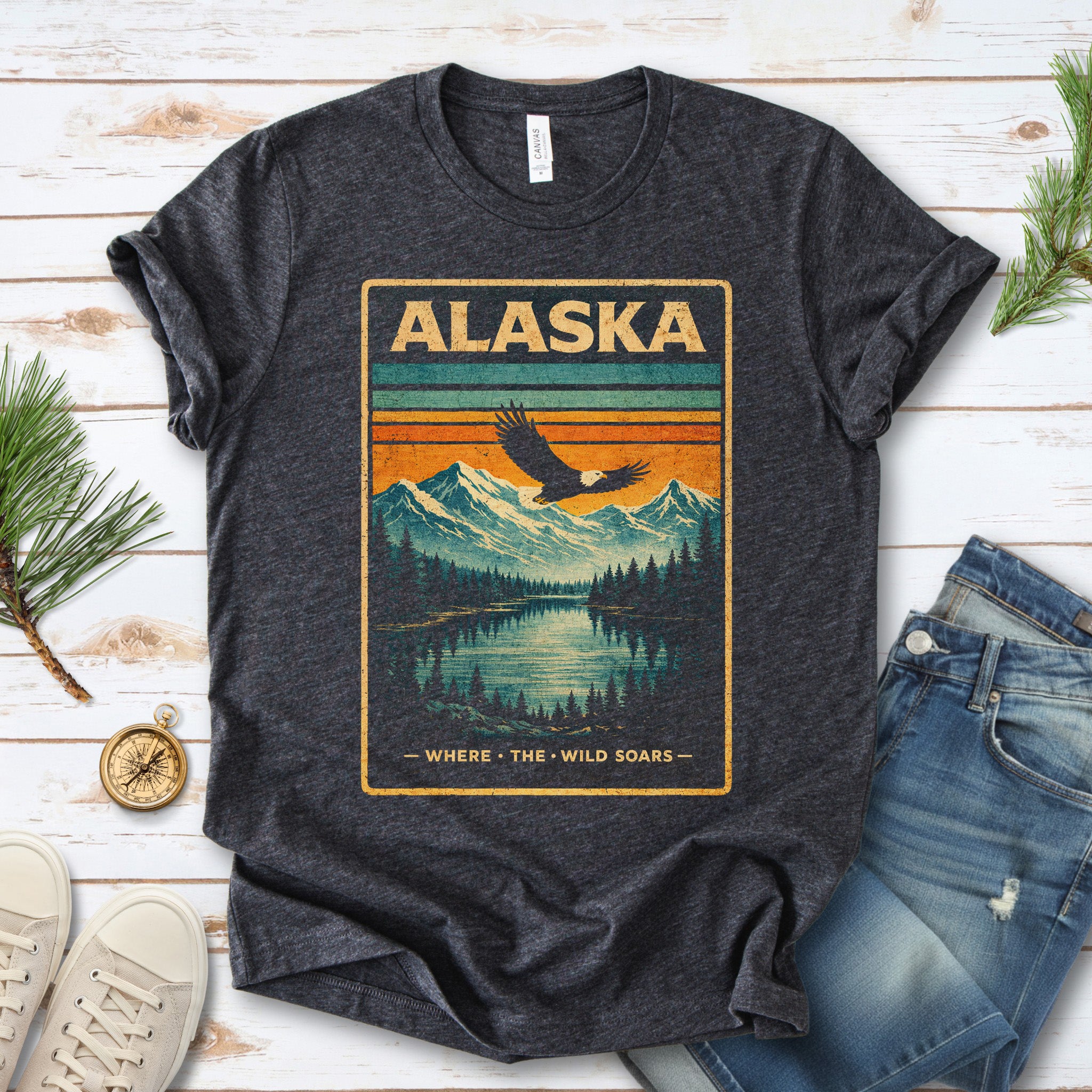 Alaska Where the Wild Soars Eagle Vintage Nature Travel T-Shirt