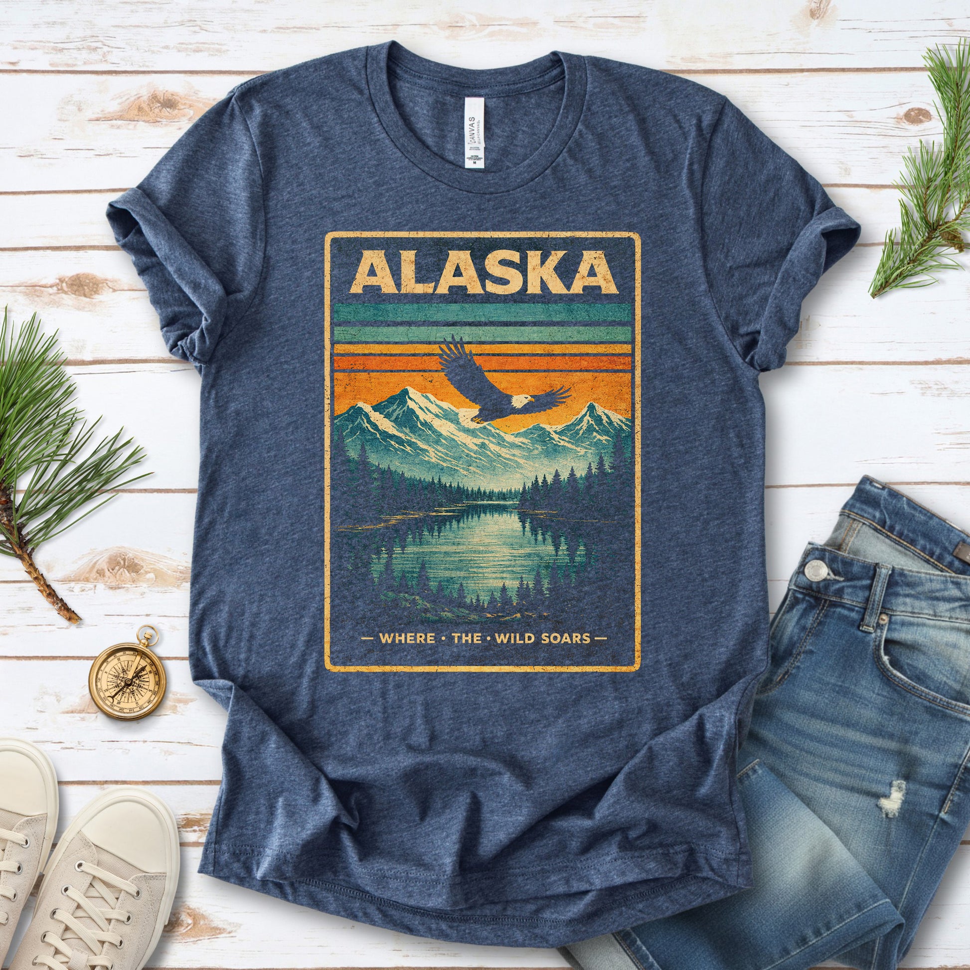 Alaska Where the Wild Soars Eagle Vintage Nature Travel T-Shirt