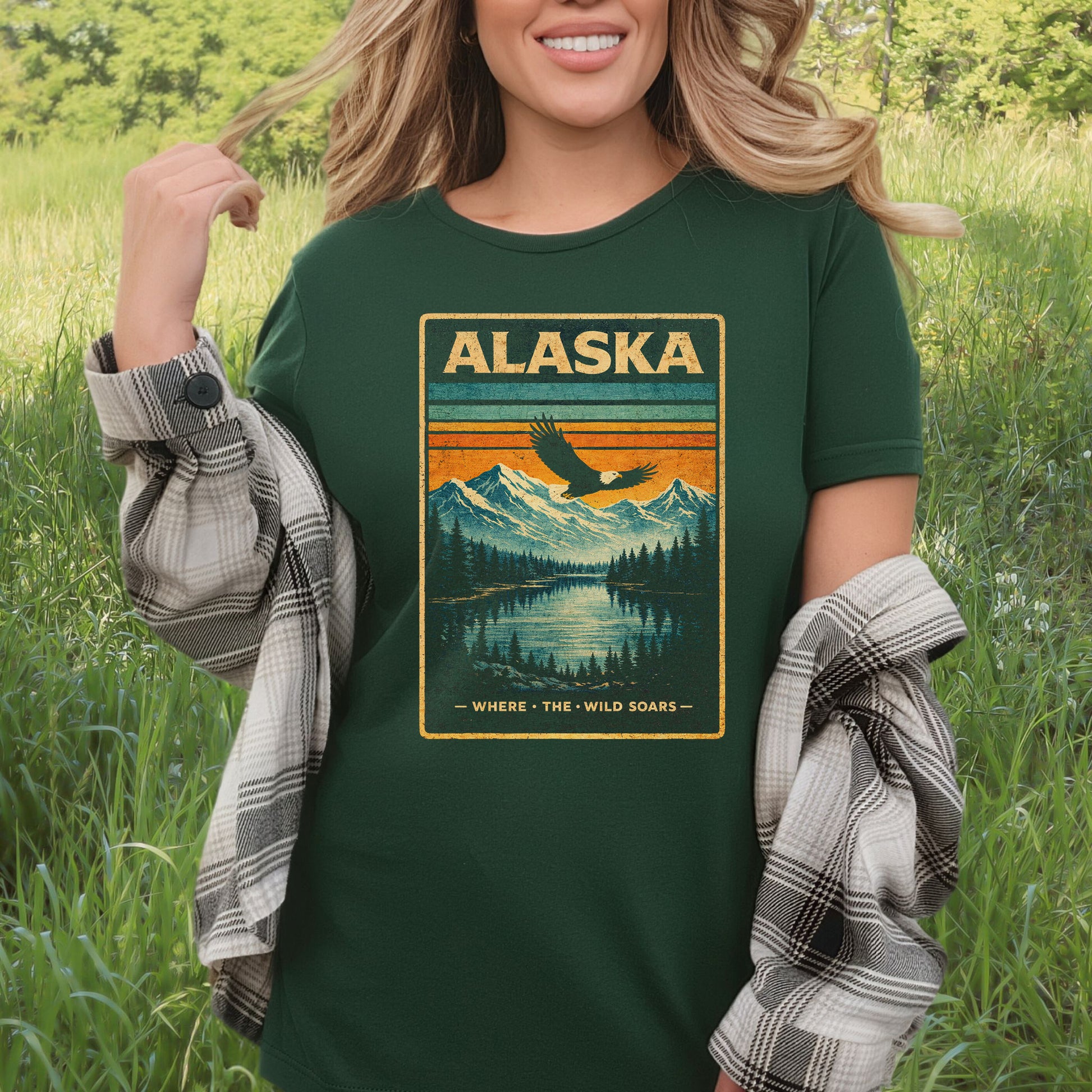 Alaska Where the Wild Soars Eagle Vintage Nature Travel T-Shirt