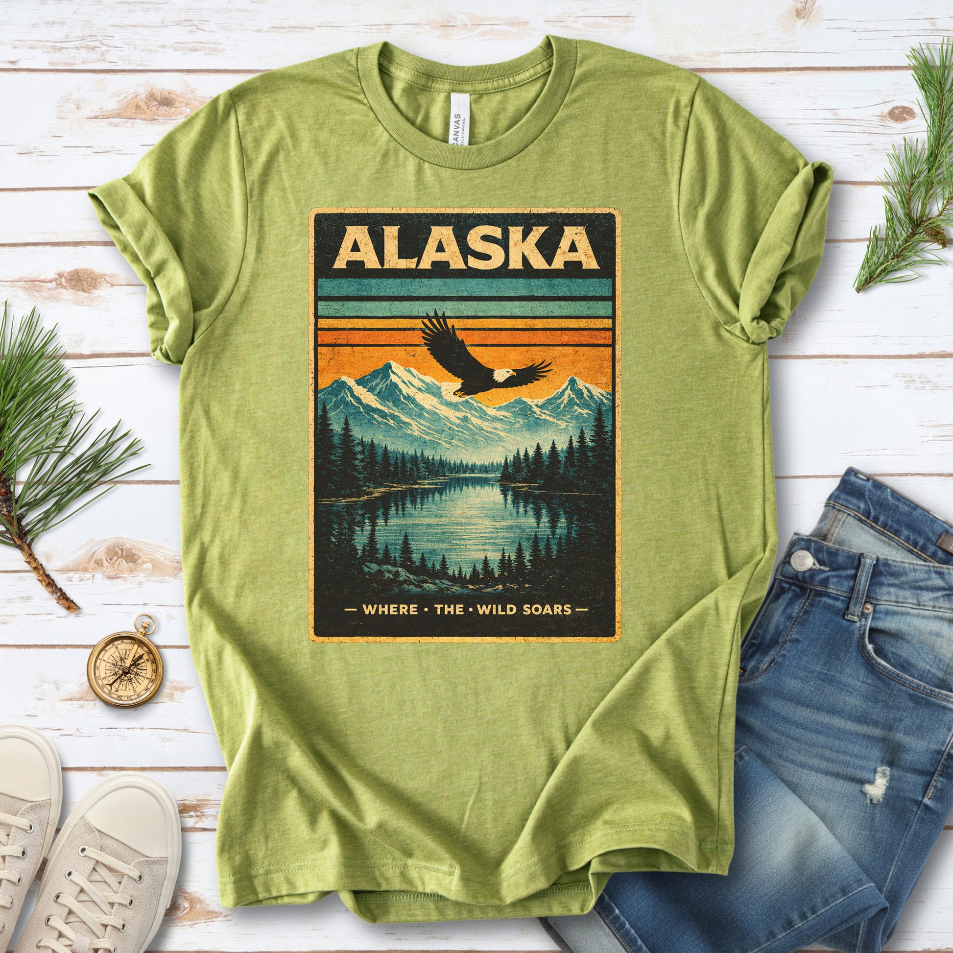 Alaska Where the Wild Soars Eagle Vintage Nature Travel T-Shirt