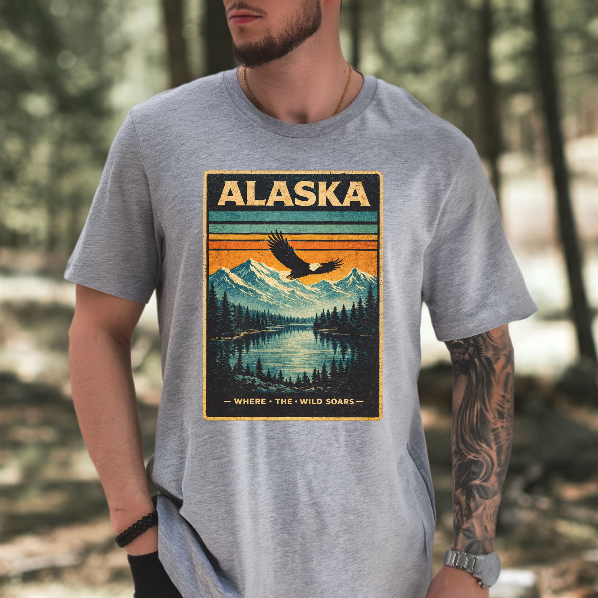 Alaska Where the Wild Soars Eagle Vintage Nature Travel T-Shirt