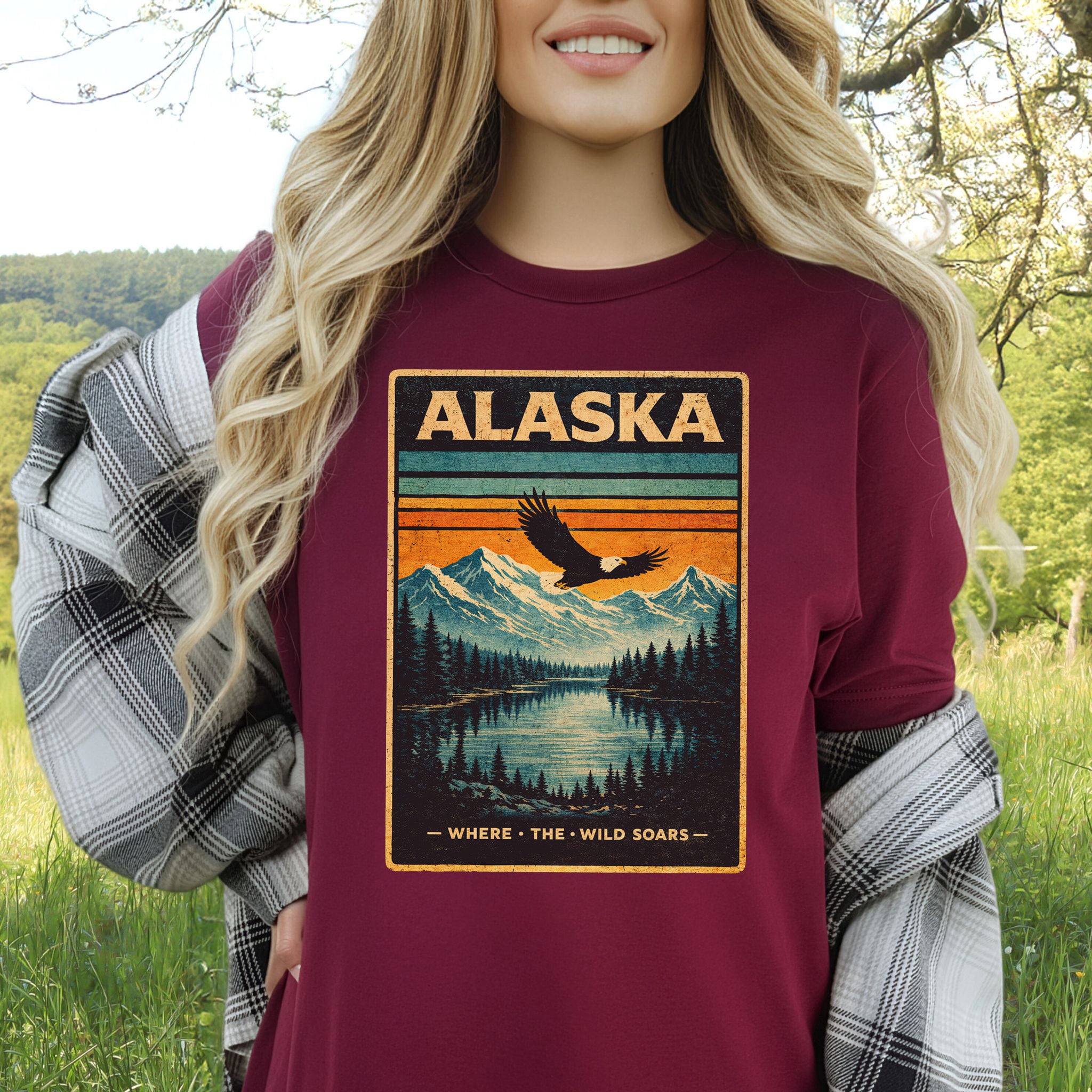 Alaska Where the Wild Soars Eagle Vintage Nature Travel T-Shirt