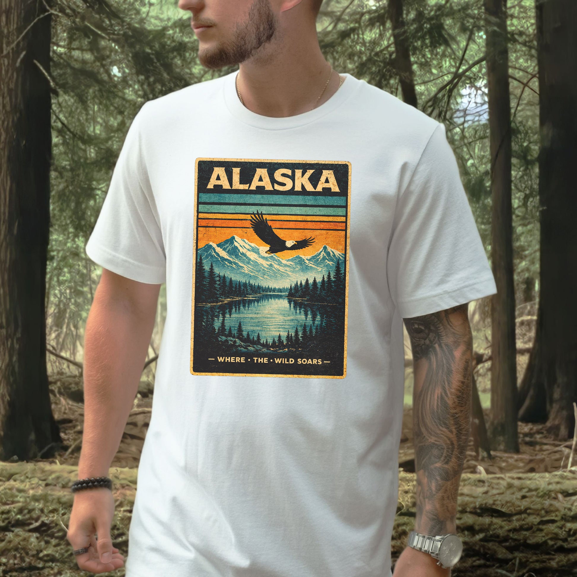 Alaska Where the Wild Soars Eagle Vintage Nature Travel T-Shirt