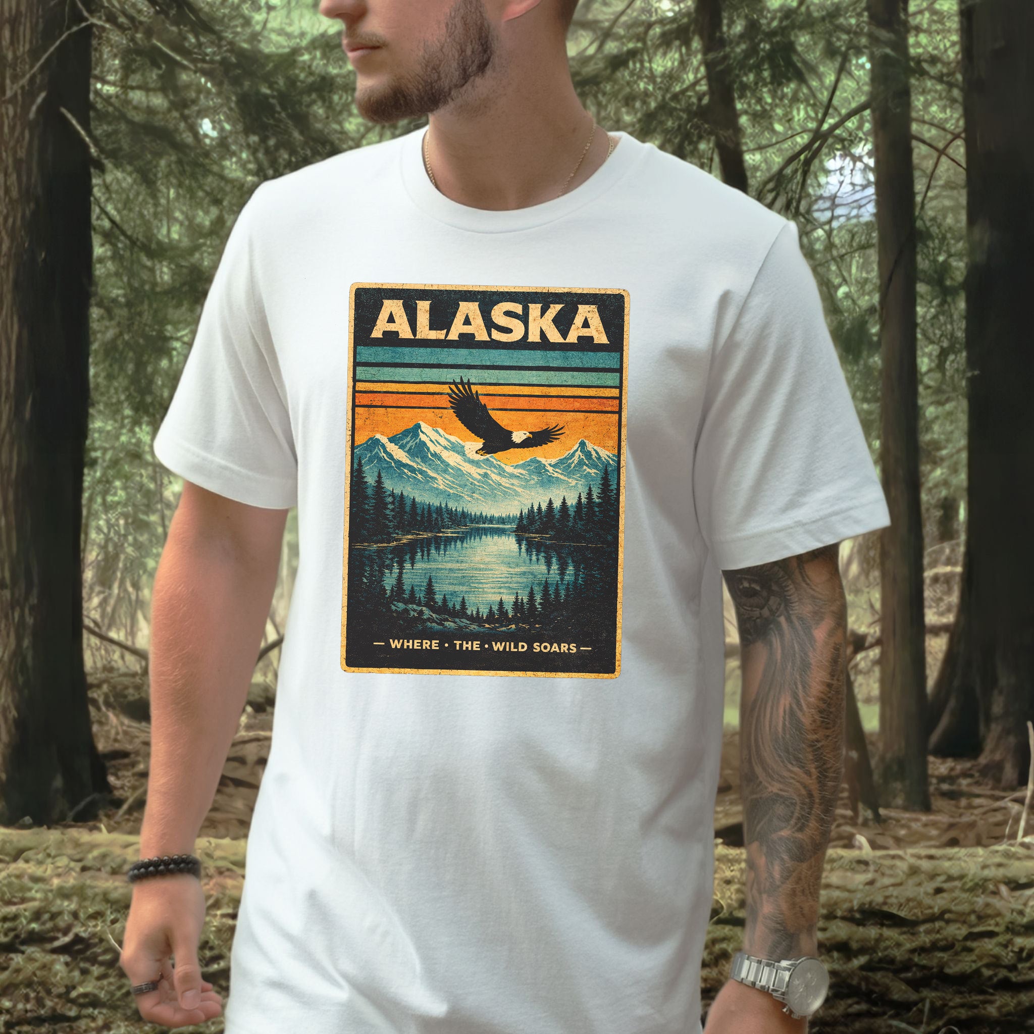 Alaska Where the Wild Soars Eagle Vintage Nature Travel T-Shirt