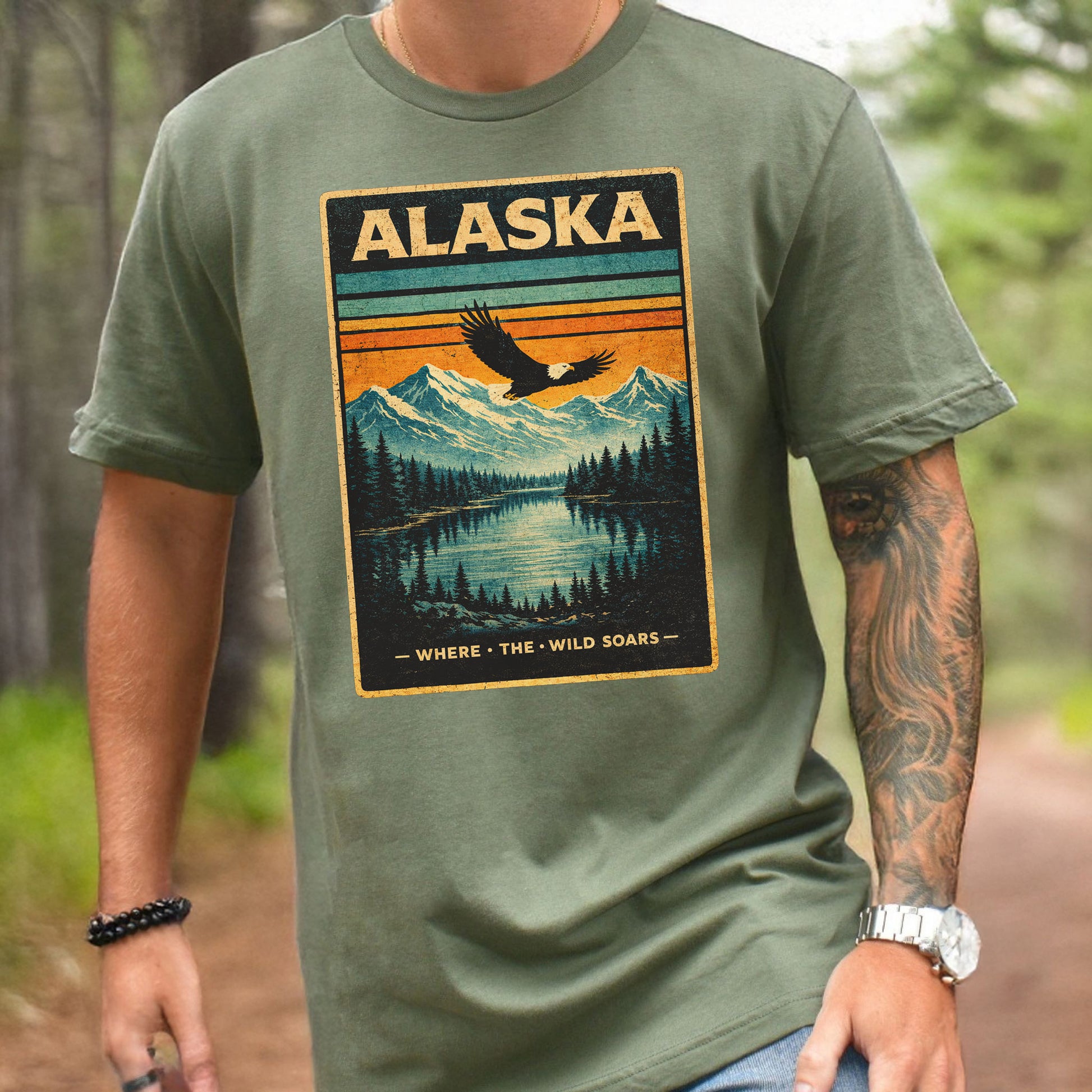 Alaska Where the Wild Soars Eagle Vintage Nature Travel T-Shirt