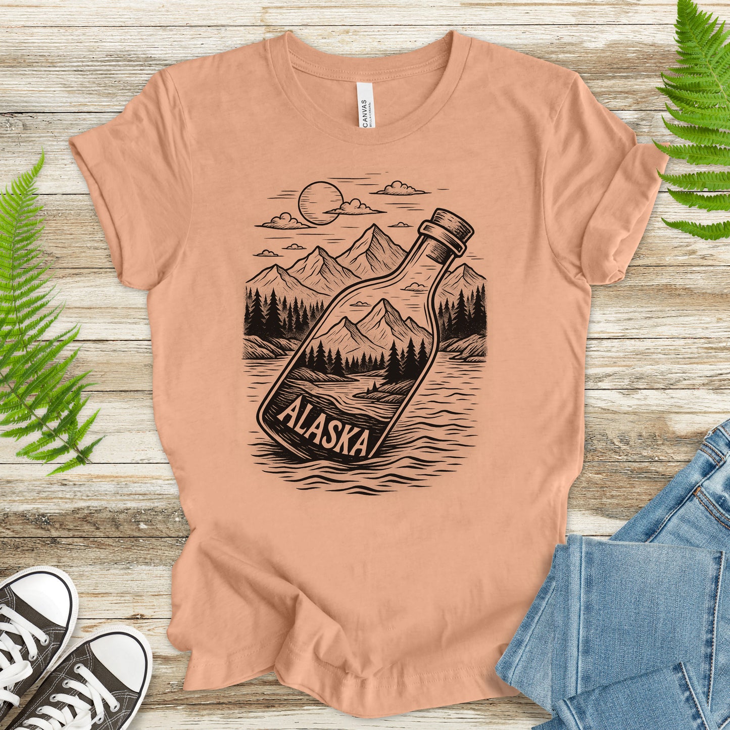 Alaska Bottle Escape T-Shirt – Vintage Wilderness Adventure Tee