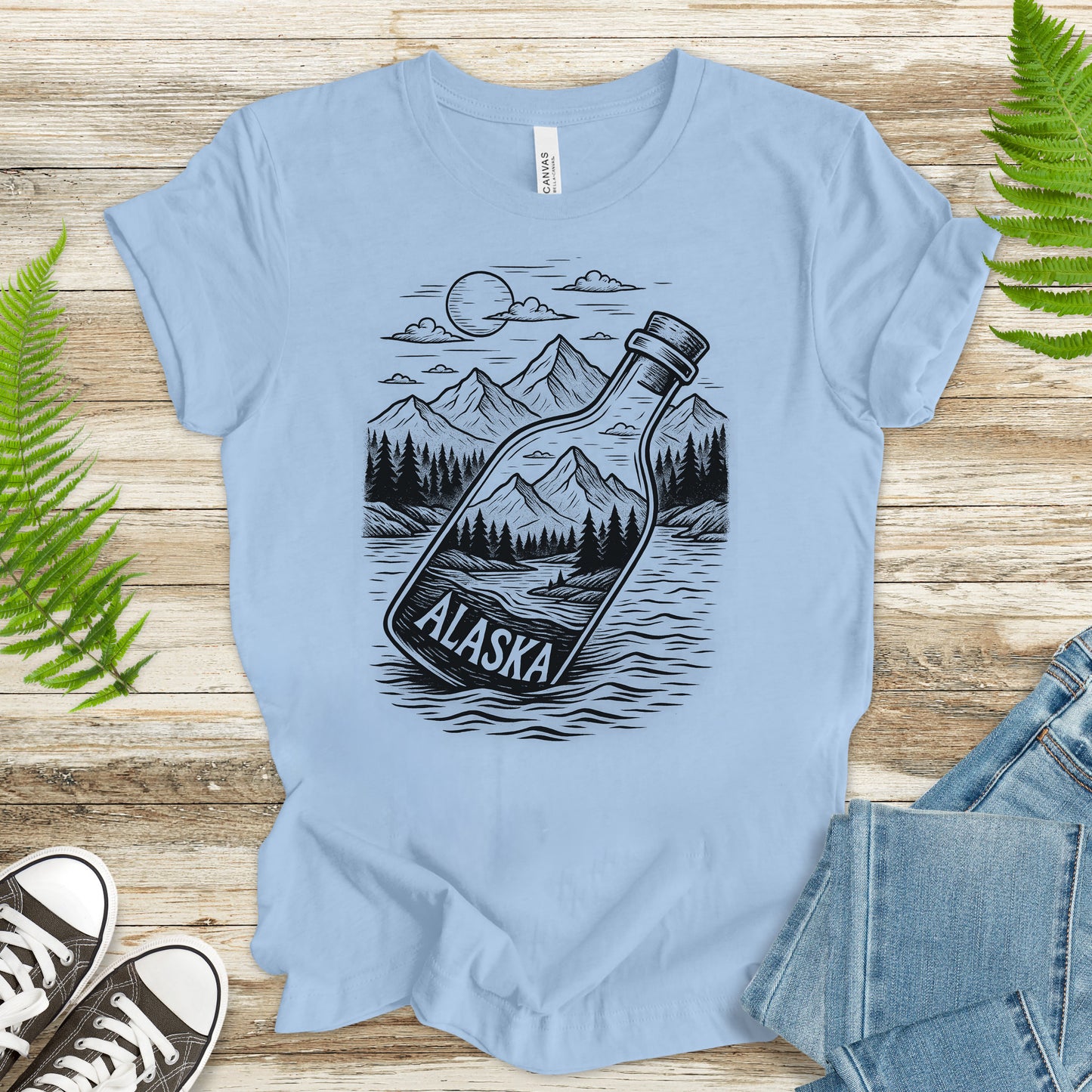 Alaska Bottle Escape T-Shirt – Vintage Wilderness Adventure Tee